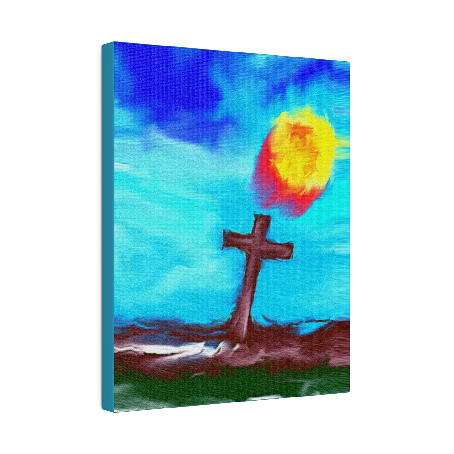 "Powerful Cross Painting - Inspirational Art by Rossouw on Matte Canvas"