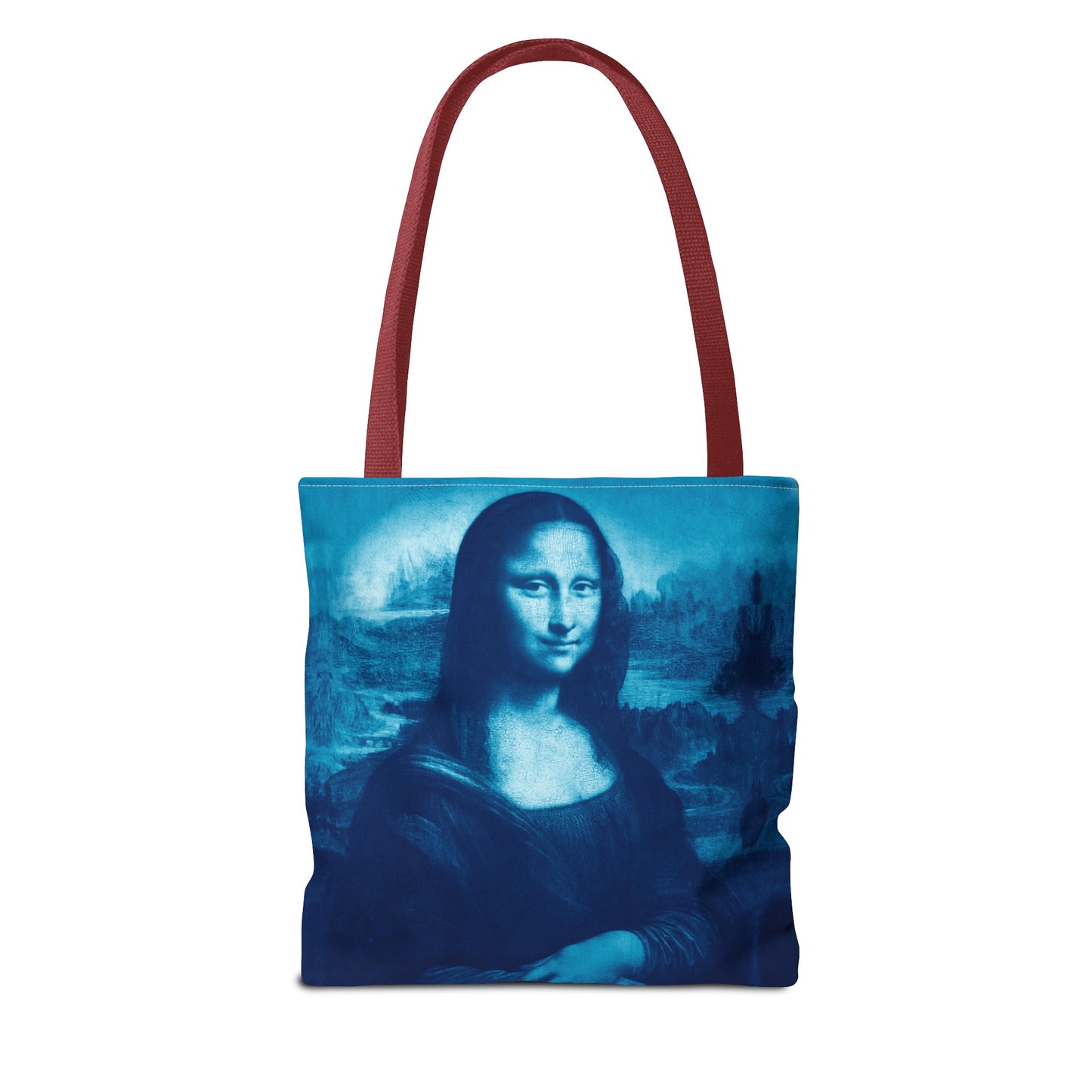 Mona Lisa (Blue) Tote Bags - Vibrant Designer Fashion Accessory with Iconic Artistry