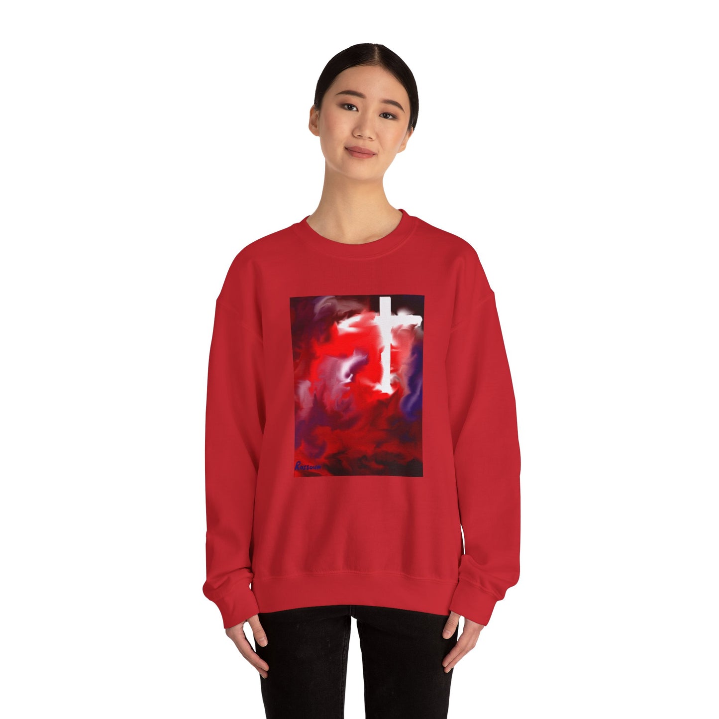 "Above The Light - Enlightened Spirit Crewneck Sweatshirt – Spiritual Cross Art Painting”