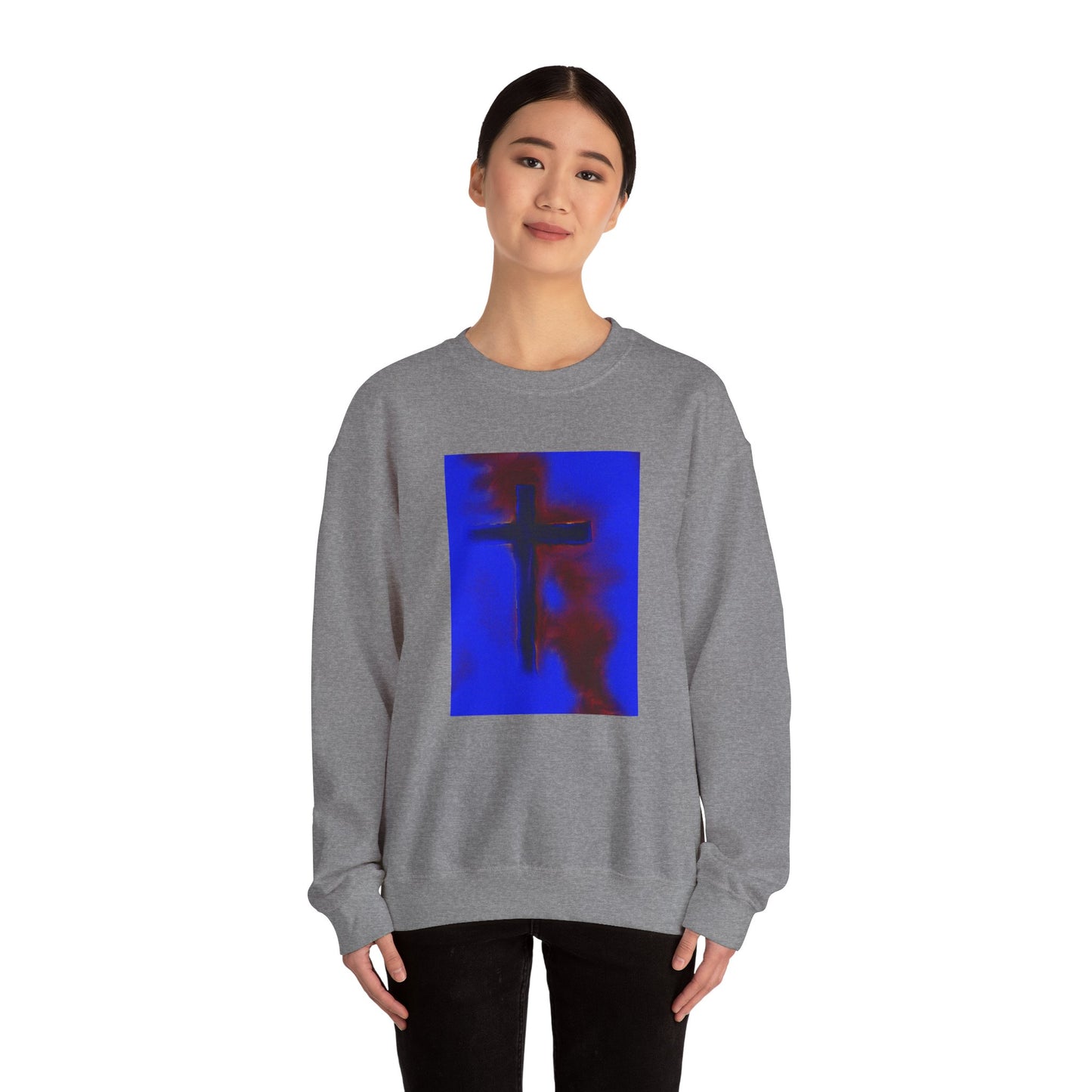 "Rise Up - Enlightened Spirit Crewneck Sweatshirt – Spiritual Cross Painting”