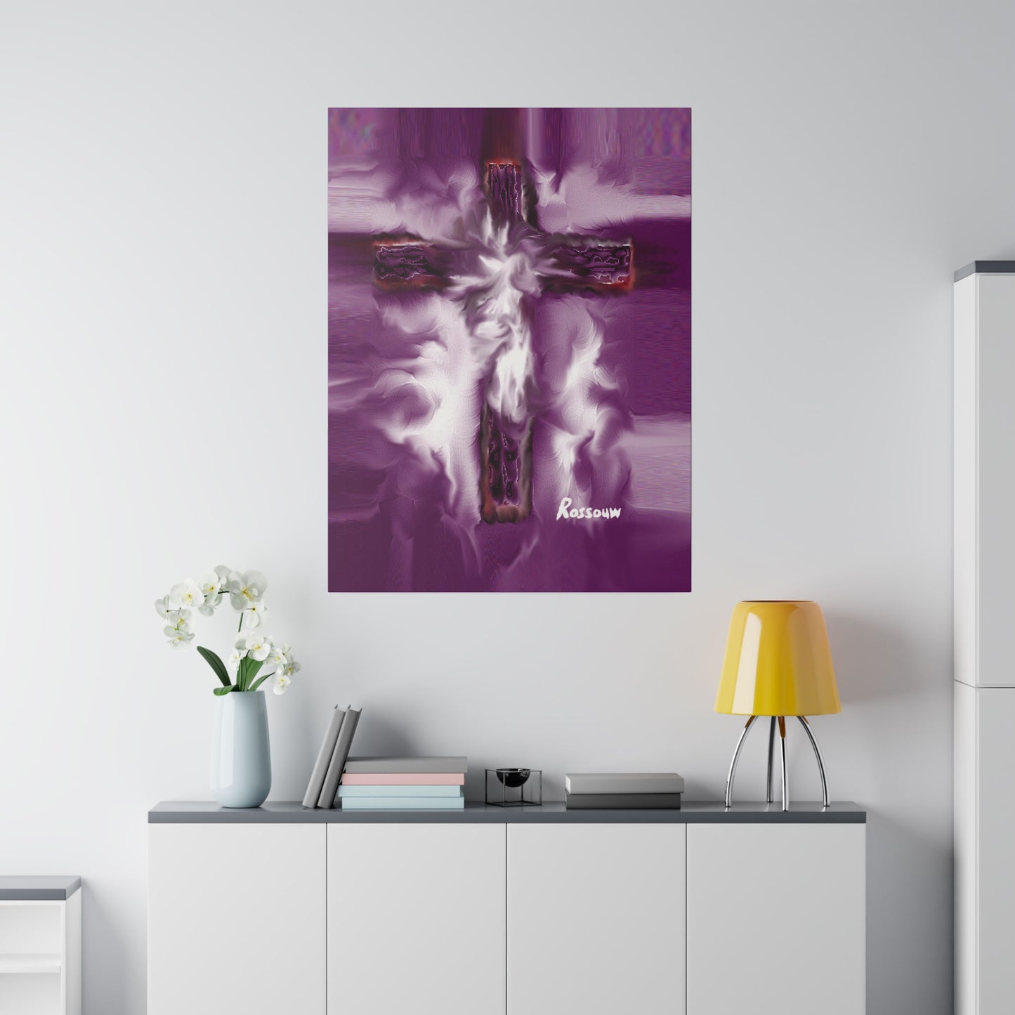 "Powerful Cross Painting - Inspirational Art by Rossouw on Matte Canvas"