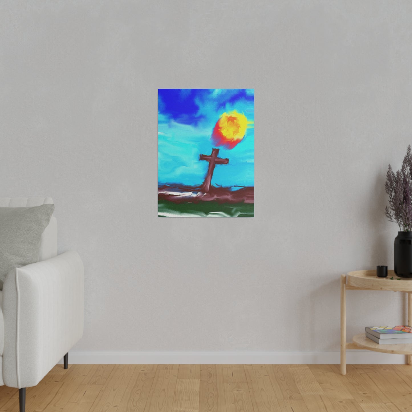 "Powerful Cross Painting - Inspirational Art by Rossouw on Matte Canvas"