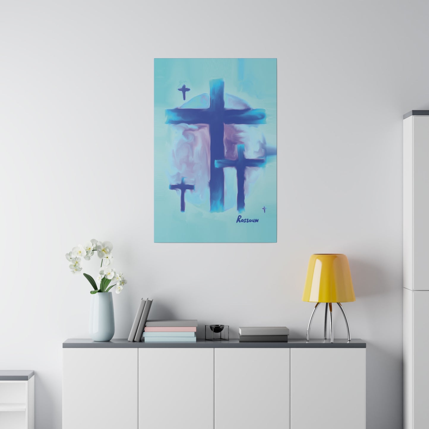 "Powerful Cross Painting - Inspirational Art by Rossouw on Matte Canvas"