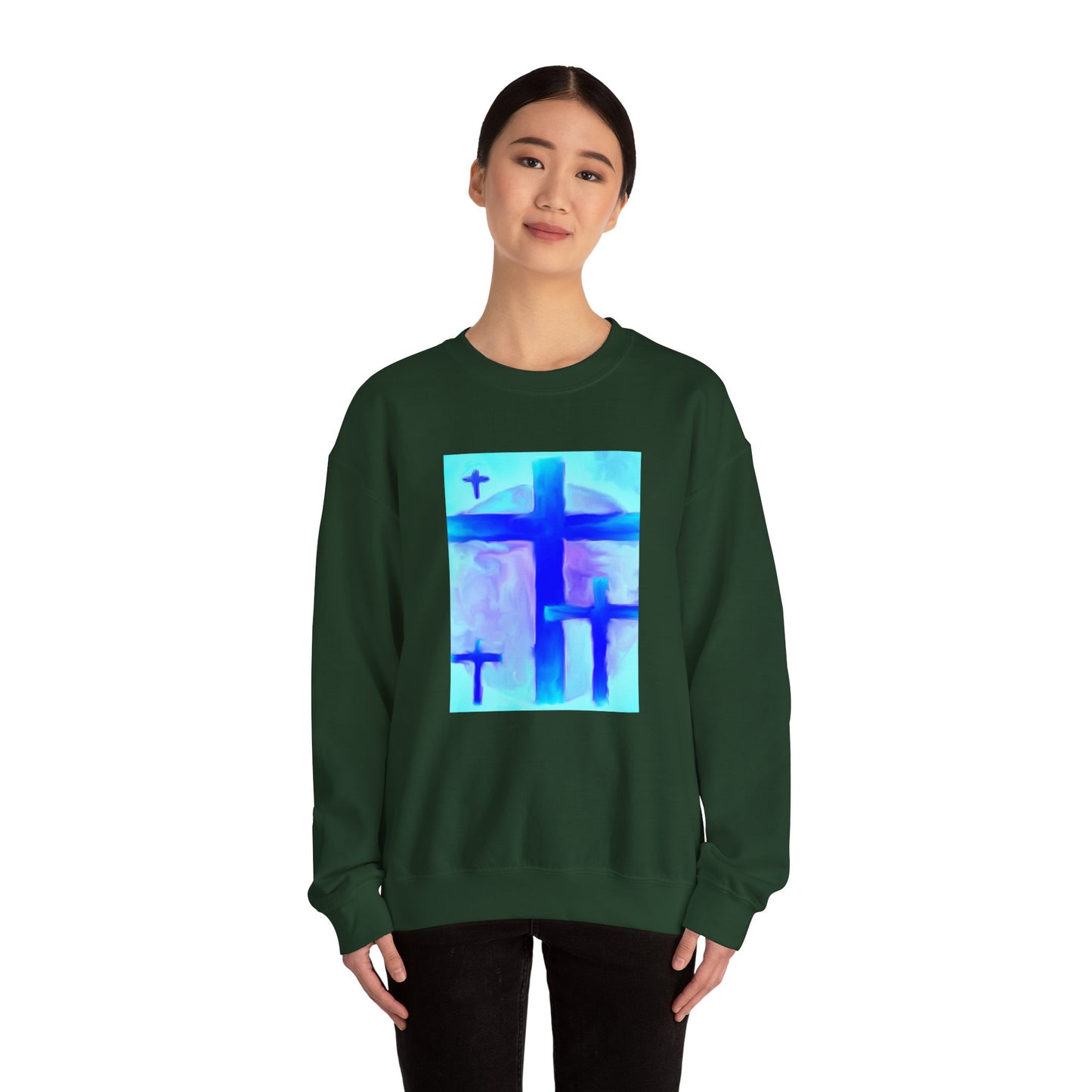 "Dream Visions - Enlightened Spirit Crewneck Sweatshirt – Spiritual Cross Art Painting”