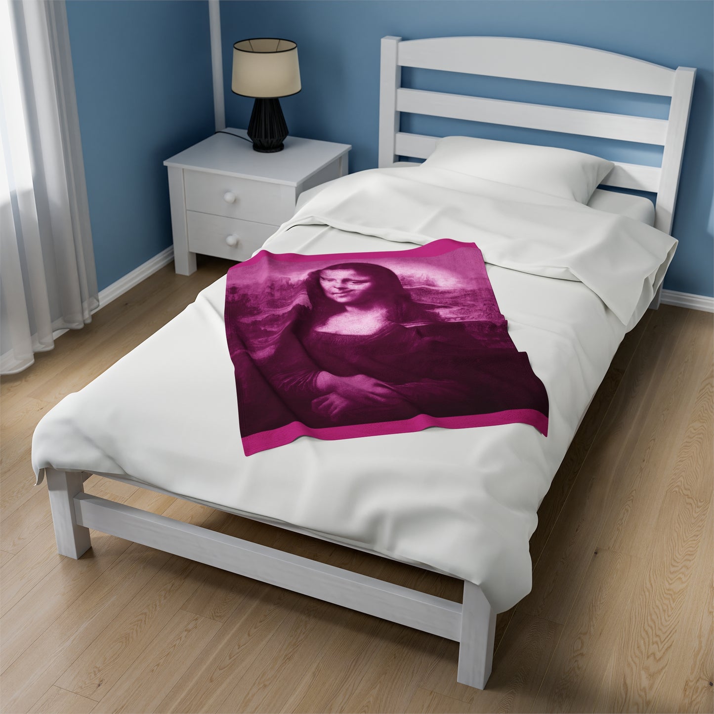 Mona Lisa (Pink) Velveteen Plush Blanket: Stunning Art Design