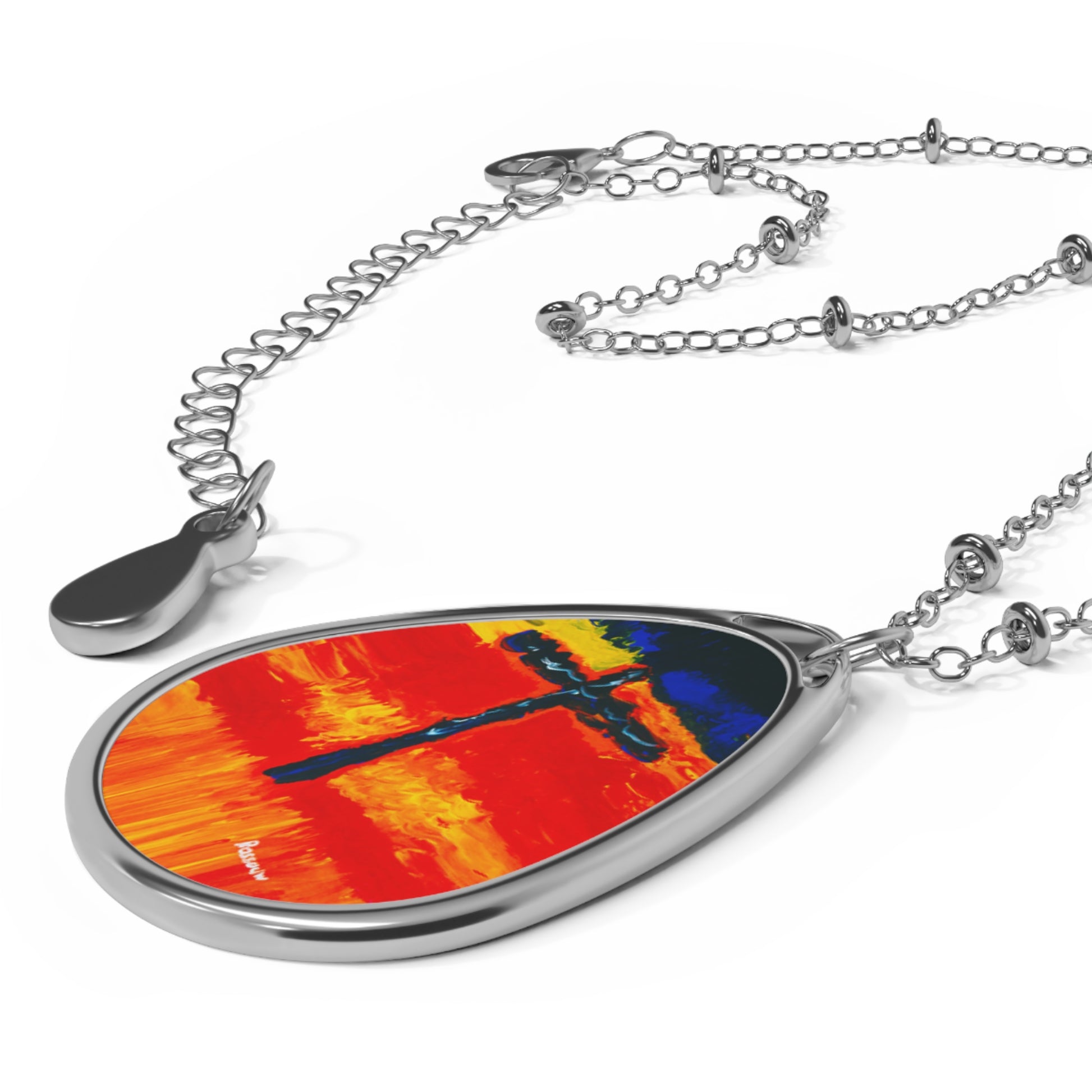 Rainbow Warrior - Inspirational Ellipse Pendant – Spiritual Art Necklace by Rossouw