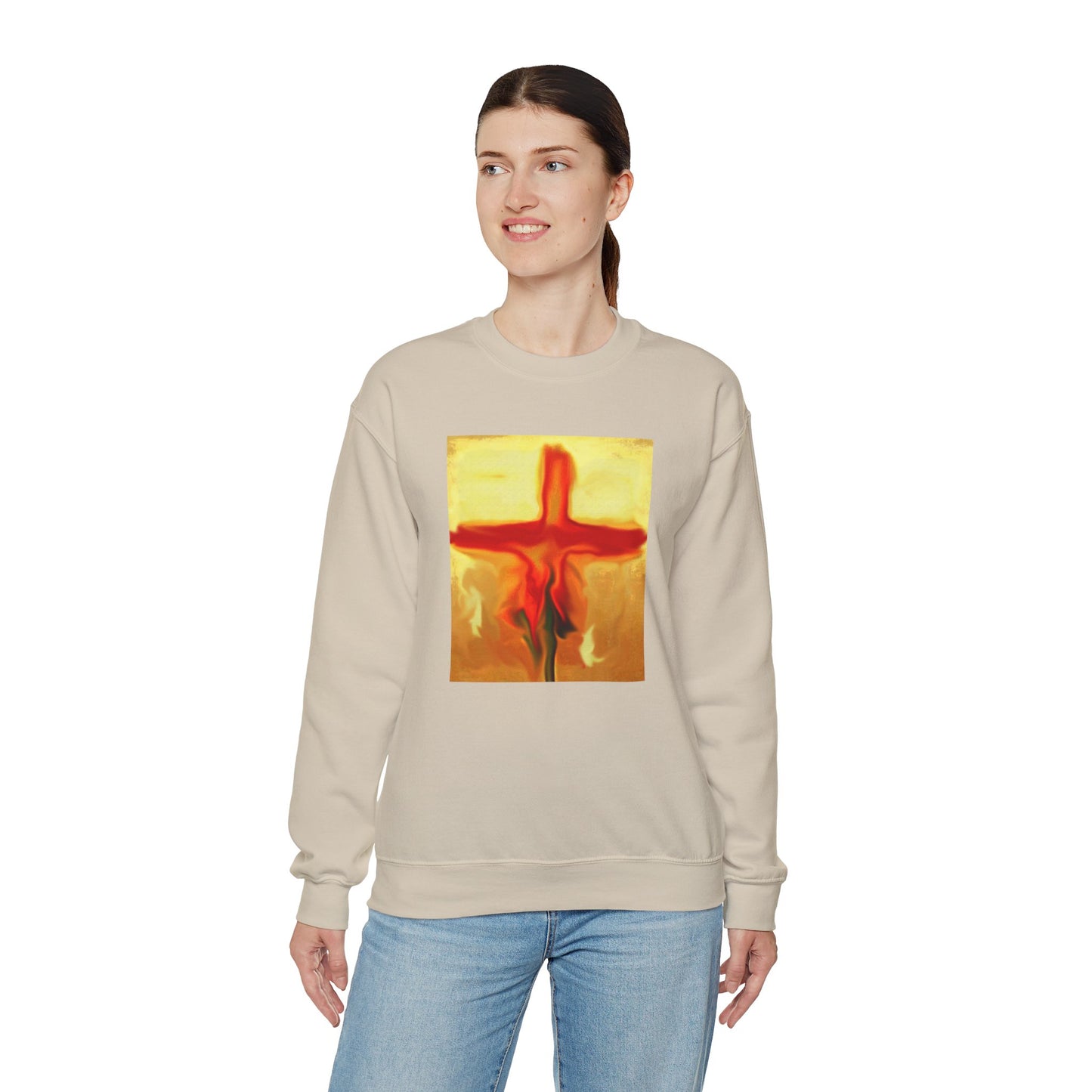 "Rose Petals - Enlightened Spirit Crewneck Sweatshirt – Spiritual Cross Art Painting”