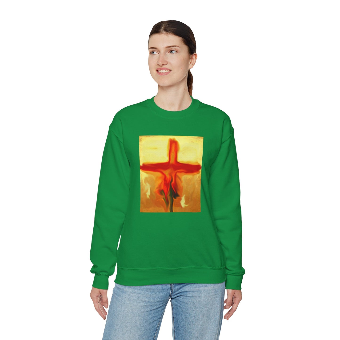 "Rose Petals - Enlightened Spirit Crewneck Sweatshirt – Spiritual Cross Art Painting”