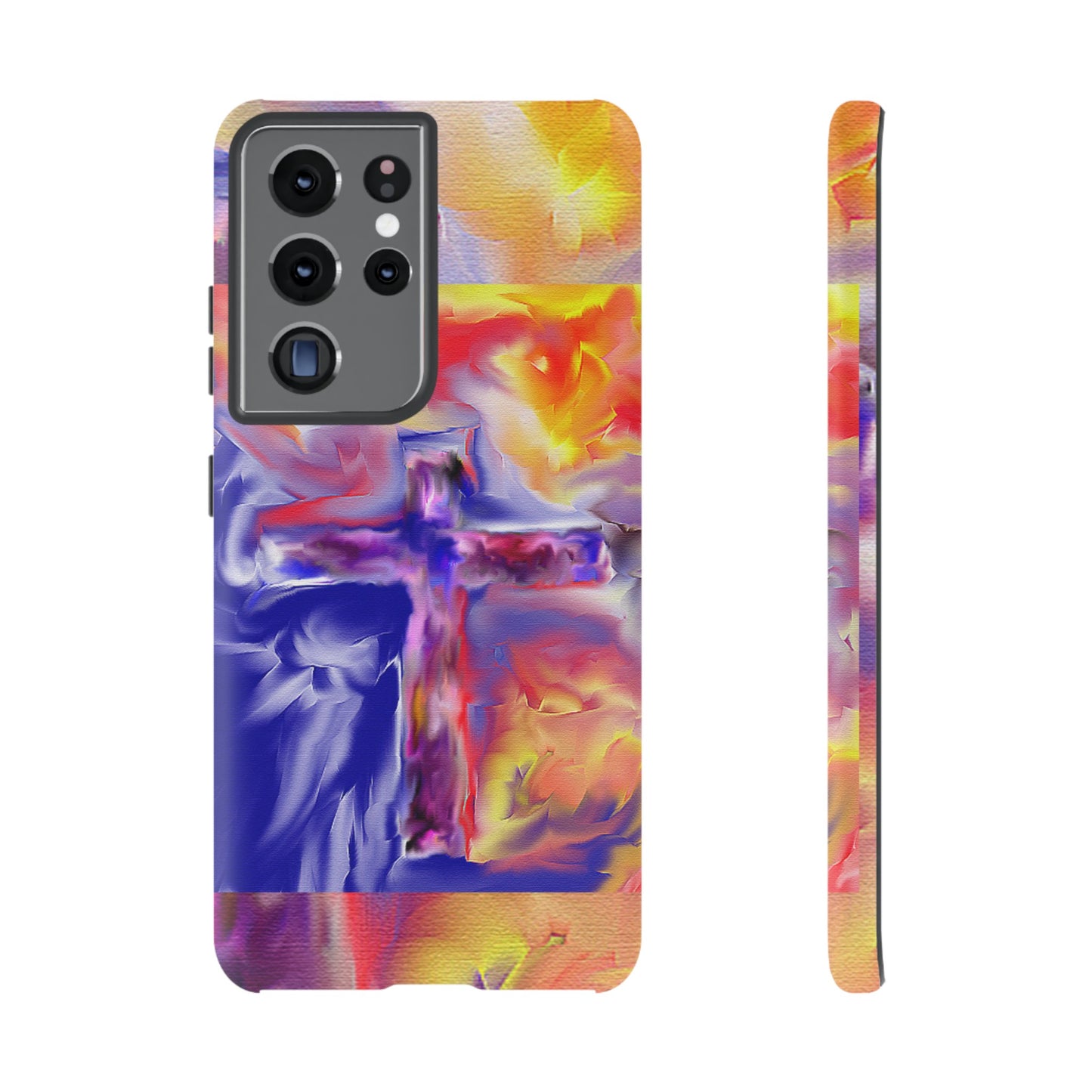 "Golden Rainbow - Divine Cross Protective Phone Case"