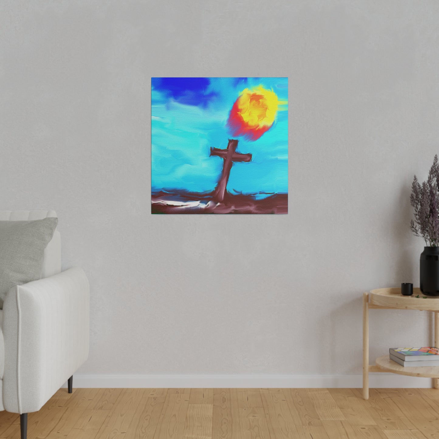 "Powerful Cross Painting - Inspirational Art by Rossouw on Matte Canvas"