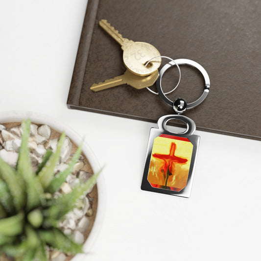 "Rose Petals - Inspiring Keyring With Cross Art"