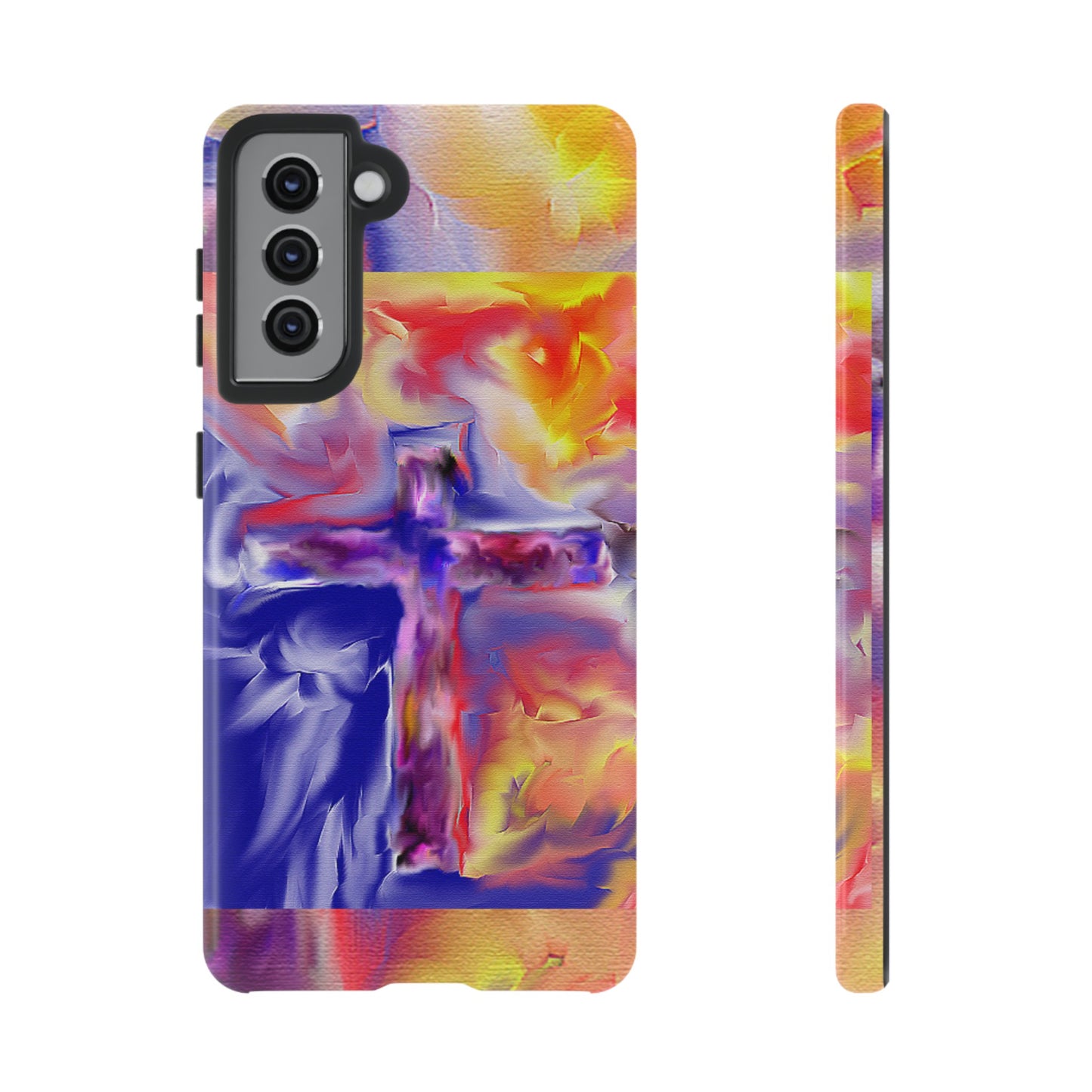 "Golden Rainbow - Divine Cross Protective Phone Case"