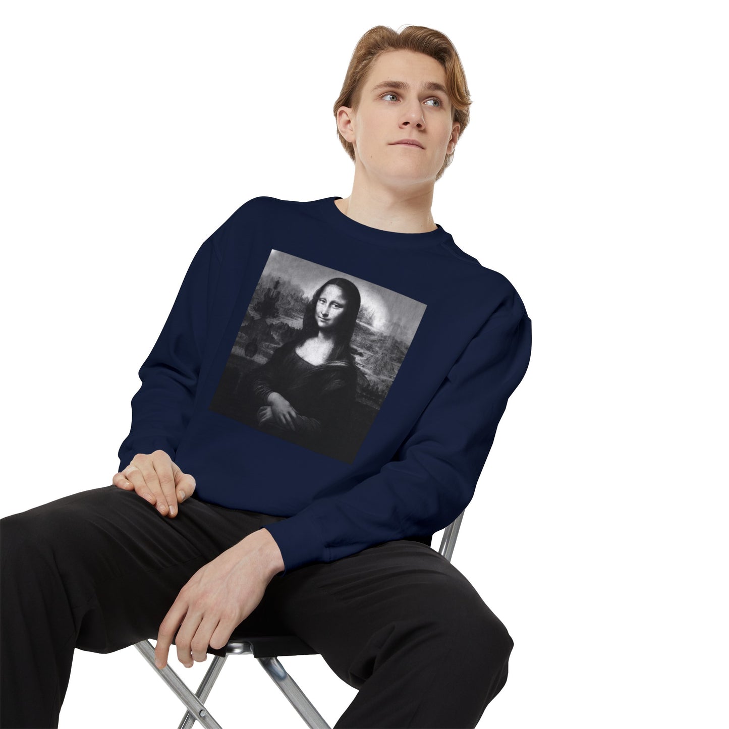 Mona Lisa (B&W): Luxurious Unisex Garment-Dyed Sweatshirt