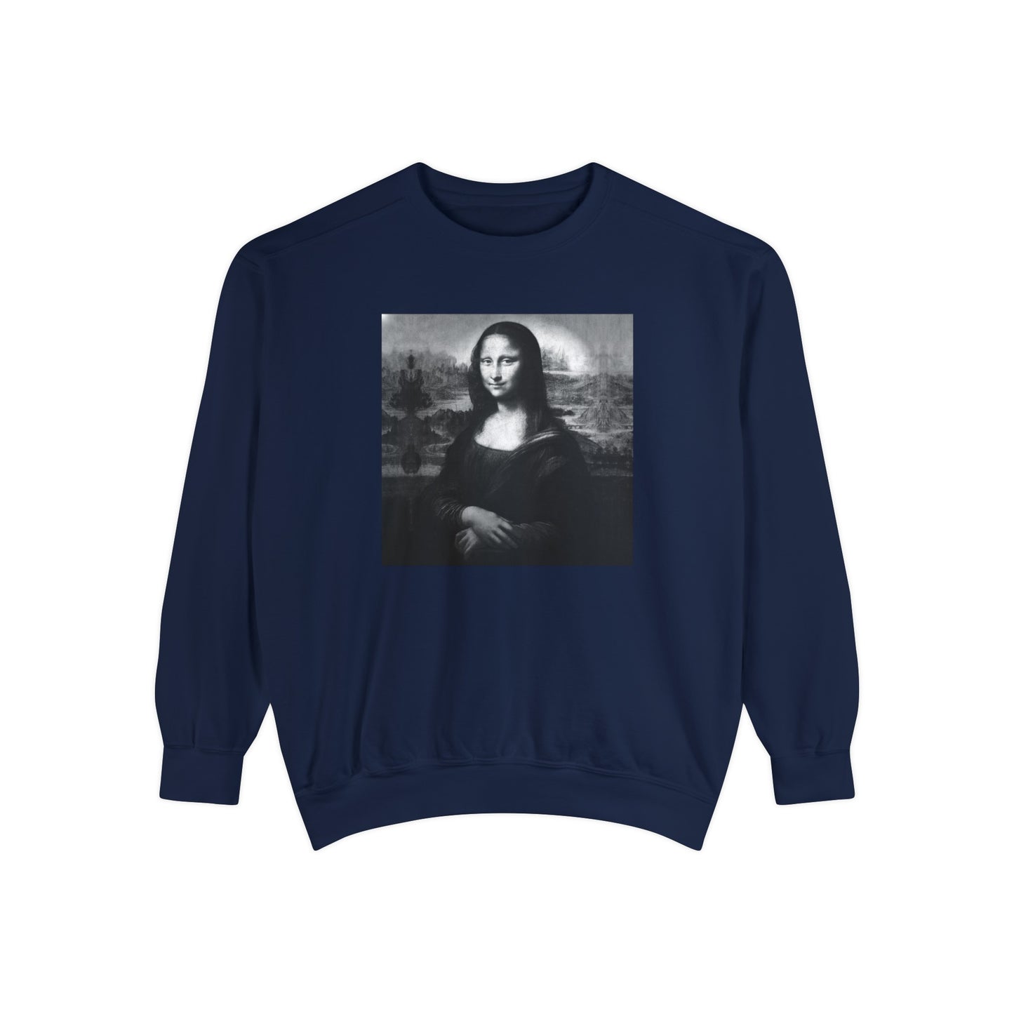 Mona Lisa (B&W): Luxurious Unisex Garment-Dyed Sweatshirt