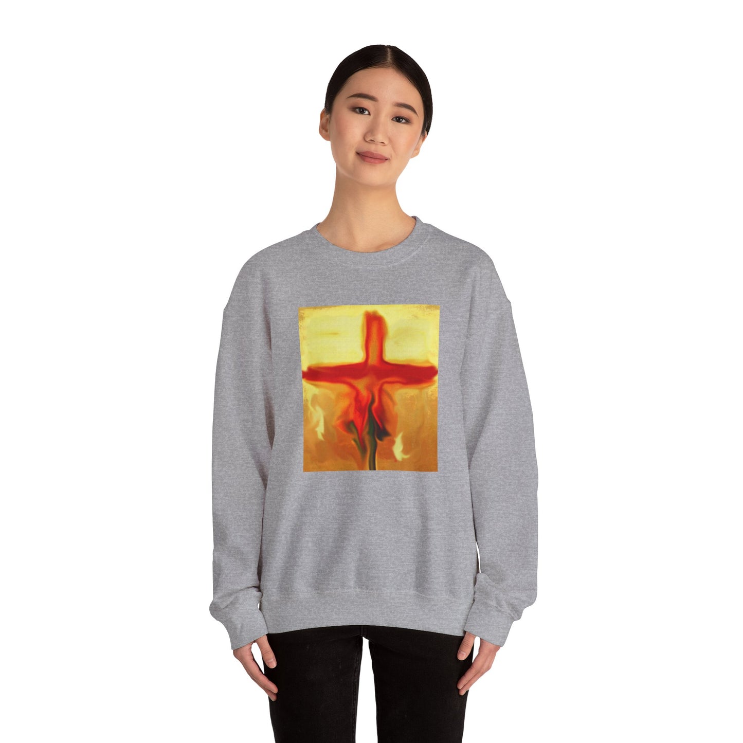 "Rose Petals - Enlightened Spirit Crewneck Sweatshirt – Spiritual Cross Art Painting”