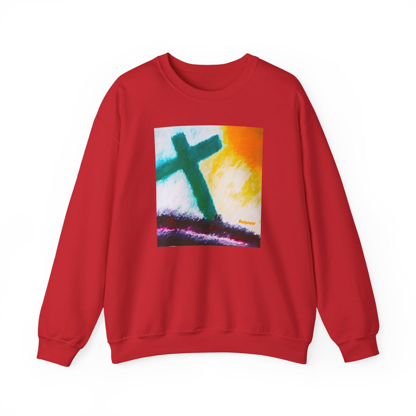 "Sunrise - Enlightened Spirit Crewneck Sweatshirt – Spiritual Cross Art Painting”