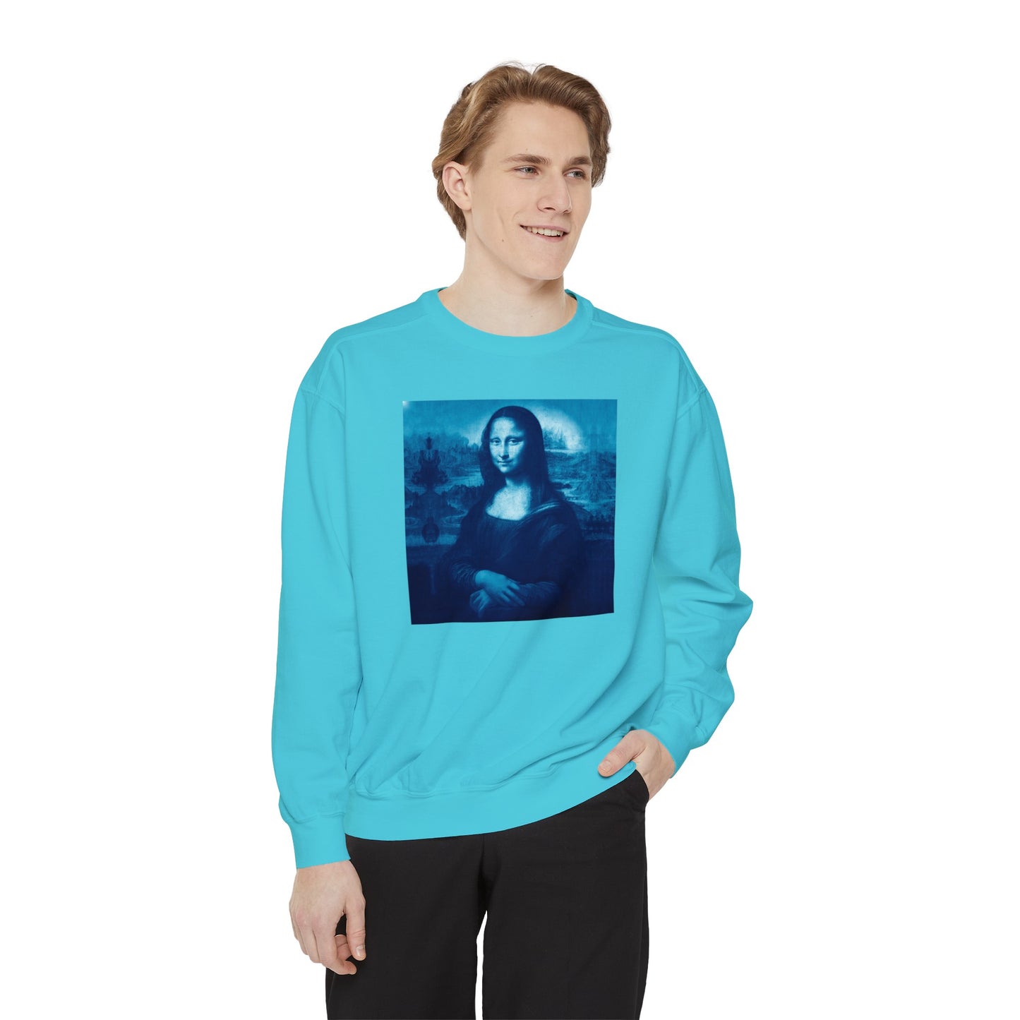 Mona Lisa (blue): Luxurious Unisex Garment-Dyed Sweatshirt