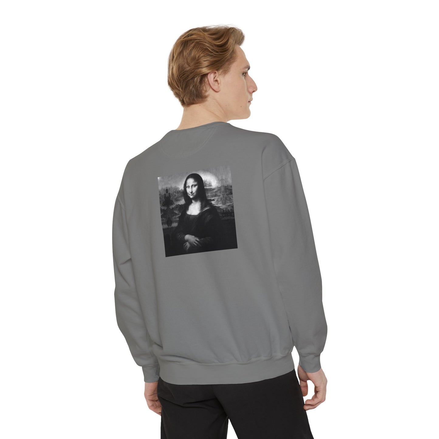 Mona Lisa (B&W): Luxurious Unisex Garment-Dyed Sweatshirt