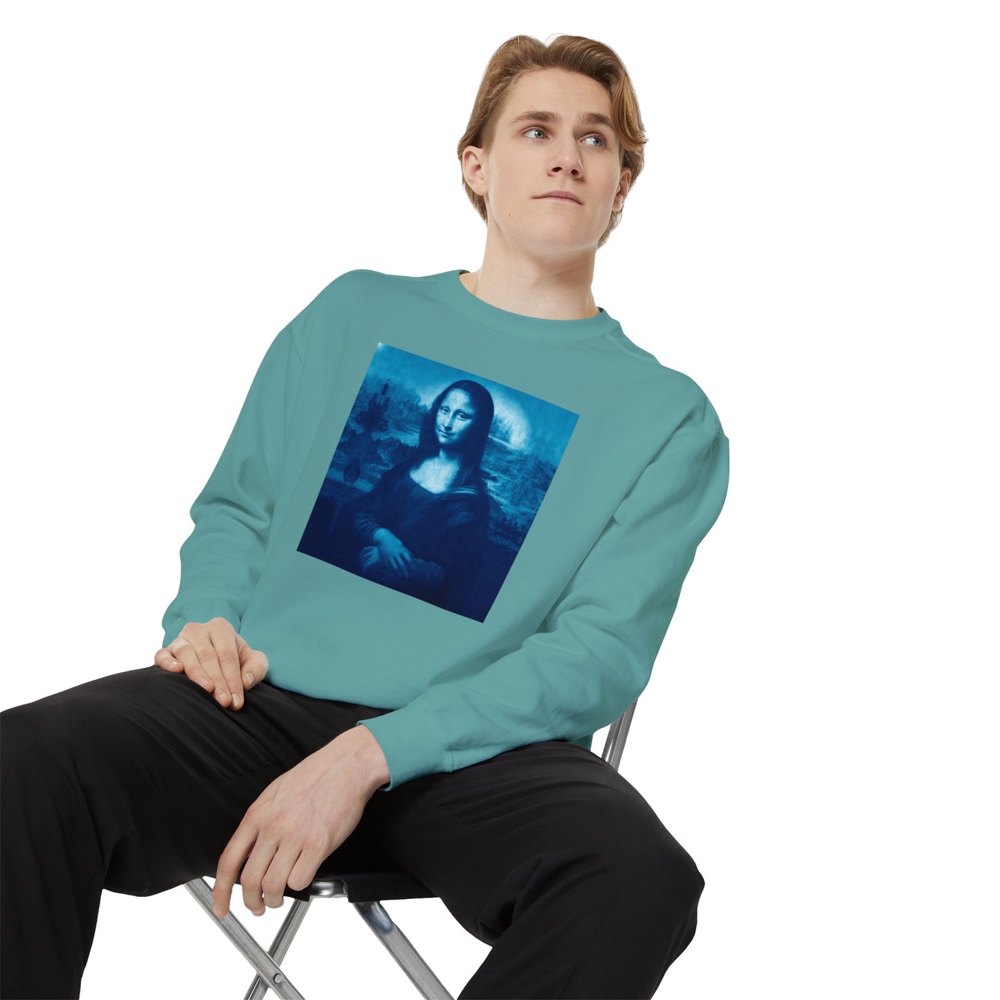 Mona Lisa (blue): Luxurious Unisex Garment-Dyed Sweatshirt