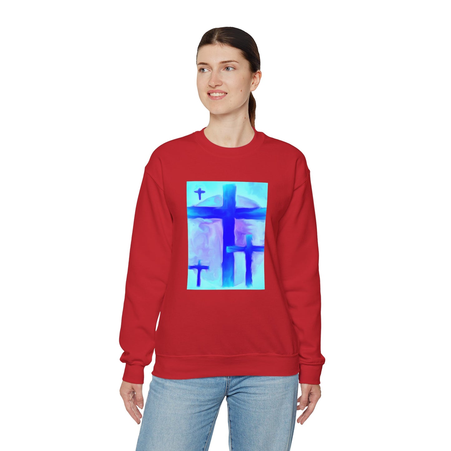 "Dream Visions - Enlightened Spirit Crewneck Sweatshirt – Spiritual Cross Art Painting”