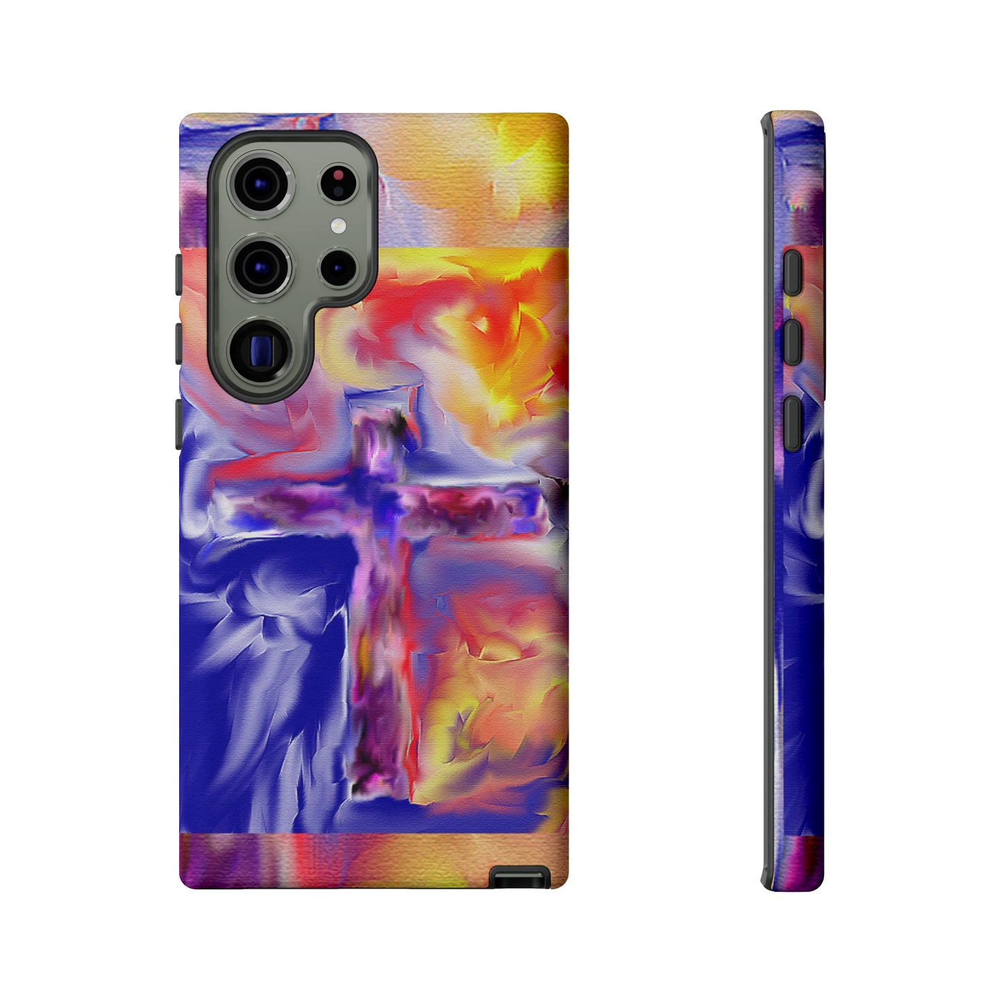 "Golden Rainbow - Divine Cross Protective Phone Case"