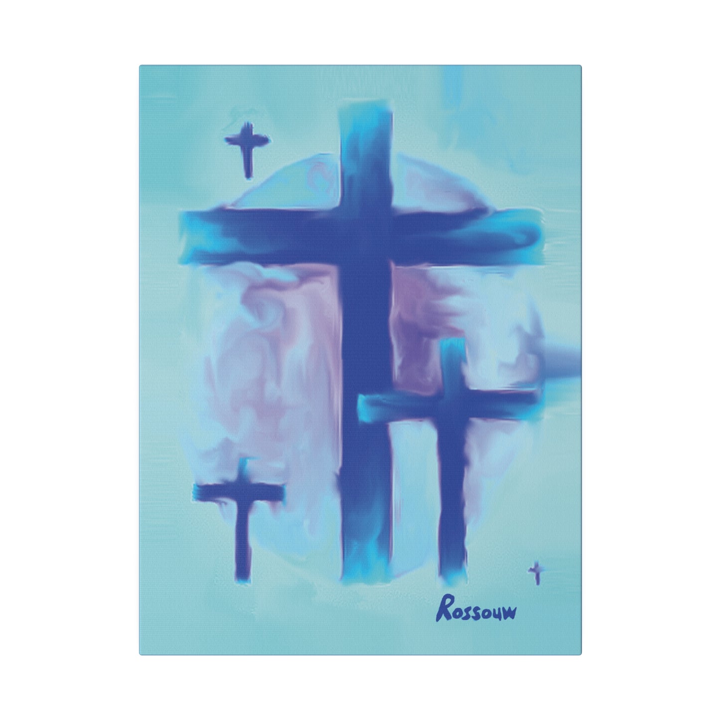 "Powerful Cross Painting - Inspirational Art by Rossouw on Matte Canvas"