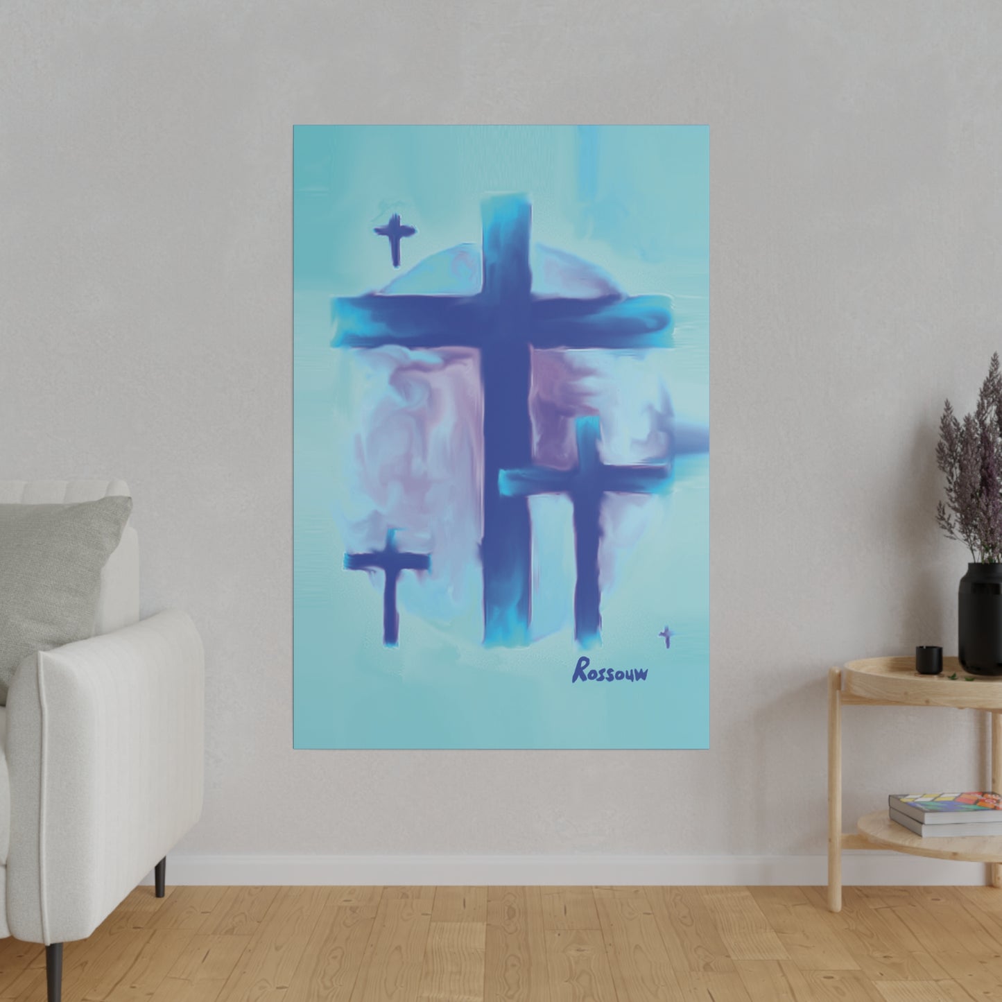 "Powerful Cross Painting - Inspirational Art by Rossouw on Matte Canvas"