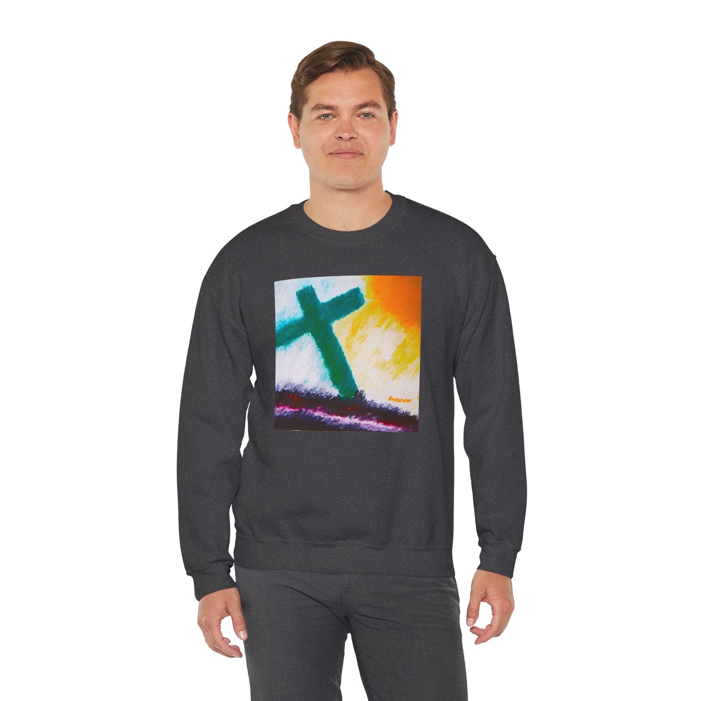 "Sunrise - Enlightened Spirit Crewneck Sweatshirt – Spiritual Cross Art Painting”