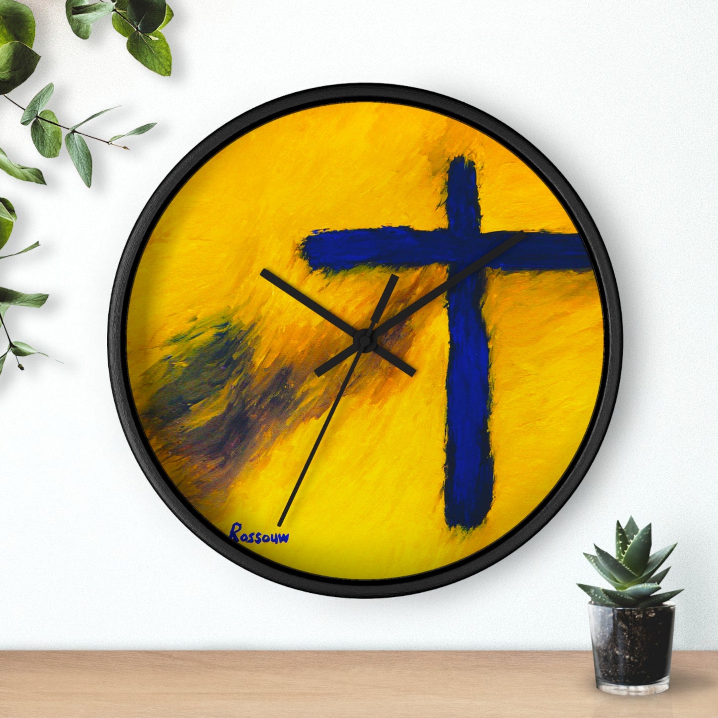 “Blue Falcon - Inspirational Cross Art Wall Clock by Rossouw"