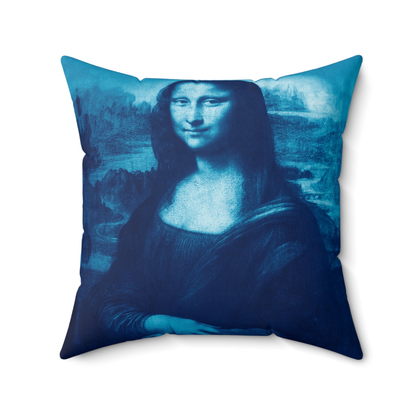 The Mona Lisa (Blue) Square Pillow: Iconic Art Decor