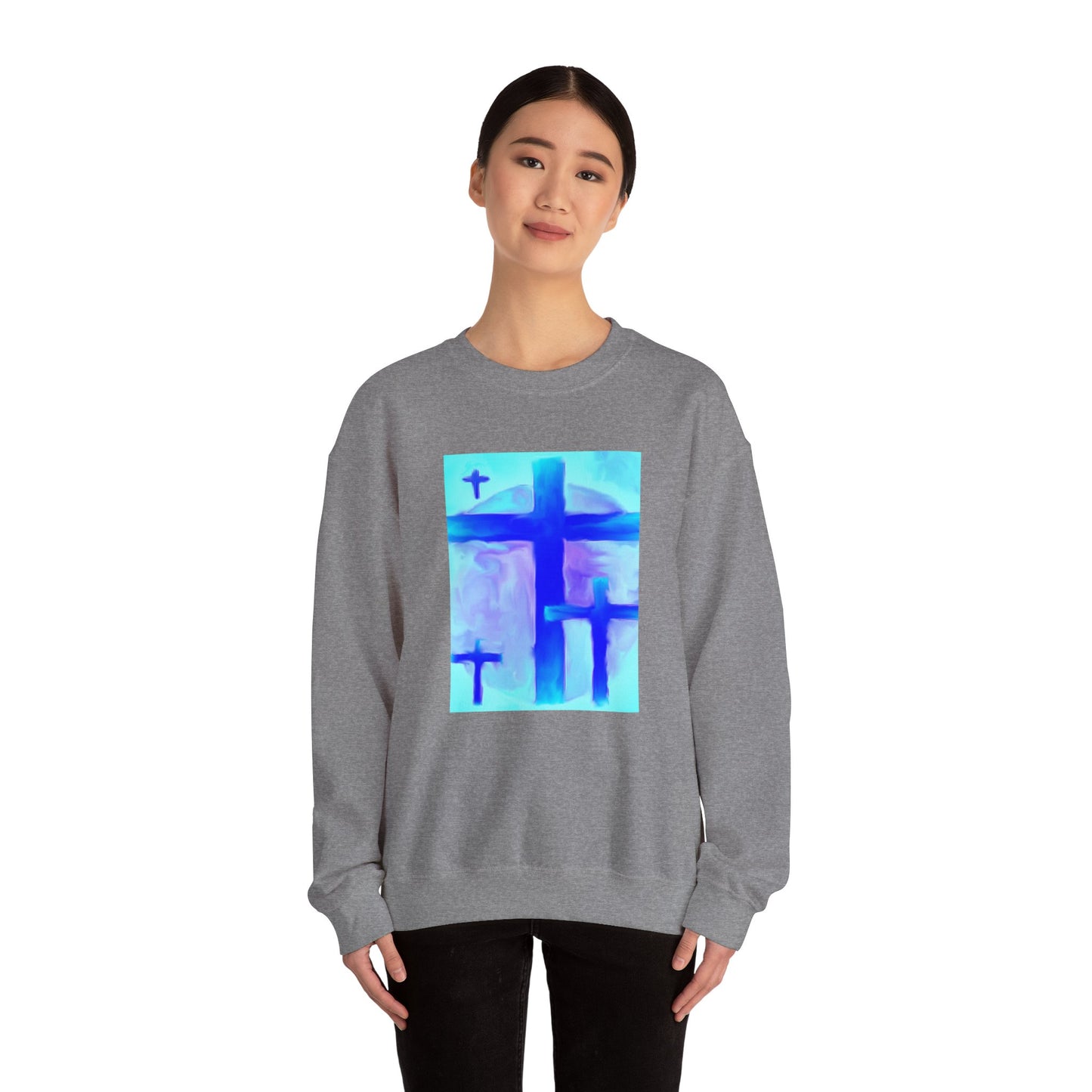 "Dream Visions - Enlightened Spirit Crewneck Sweatshirt – Spiritual Cross Art Painting”