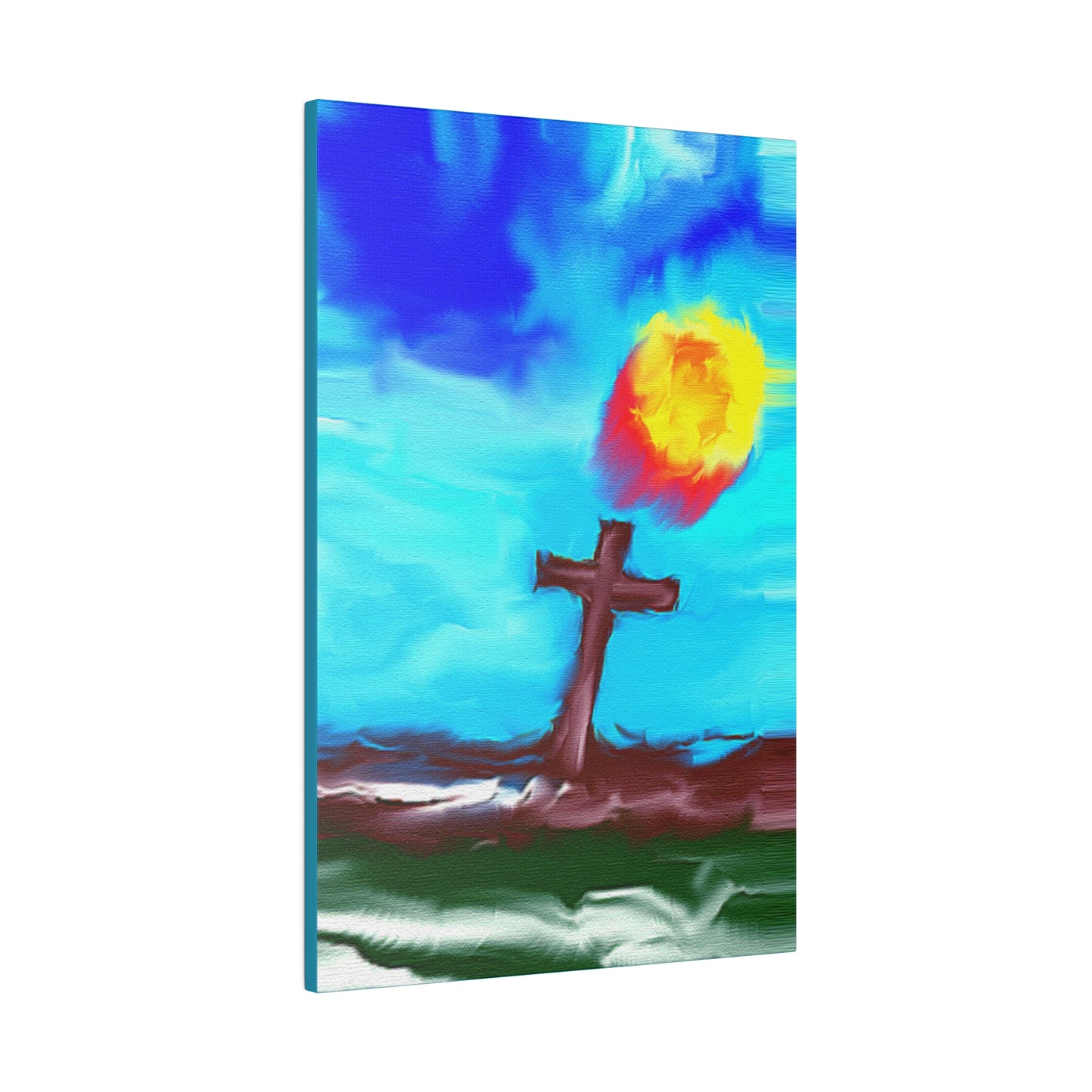 "Powerful Cross Painting - Inspirational Art by Rossouw on Matte Canvas"