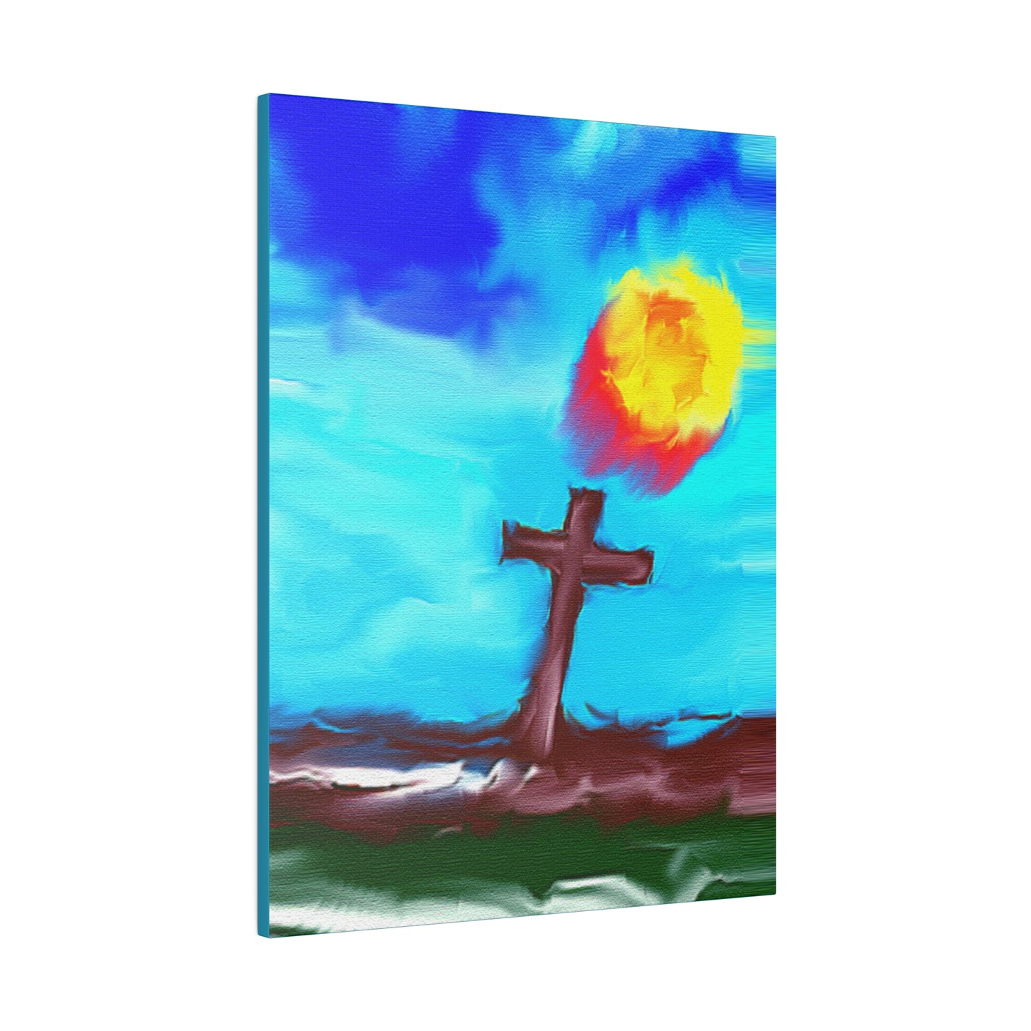 "Powerful Cross Painting - Inspirational Art by Rossouw on Matte Canvas"