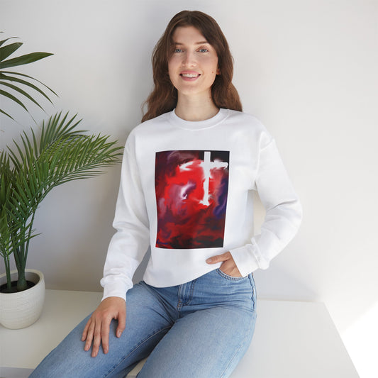 "Above The Light - Enlightened Spirit Crewneck Sweatshirt – Spiritual Cross Art Painting”