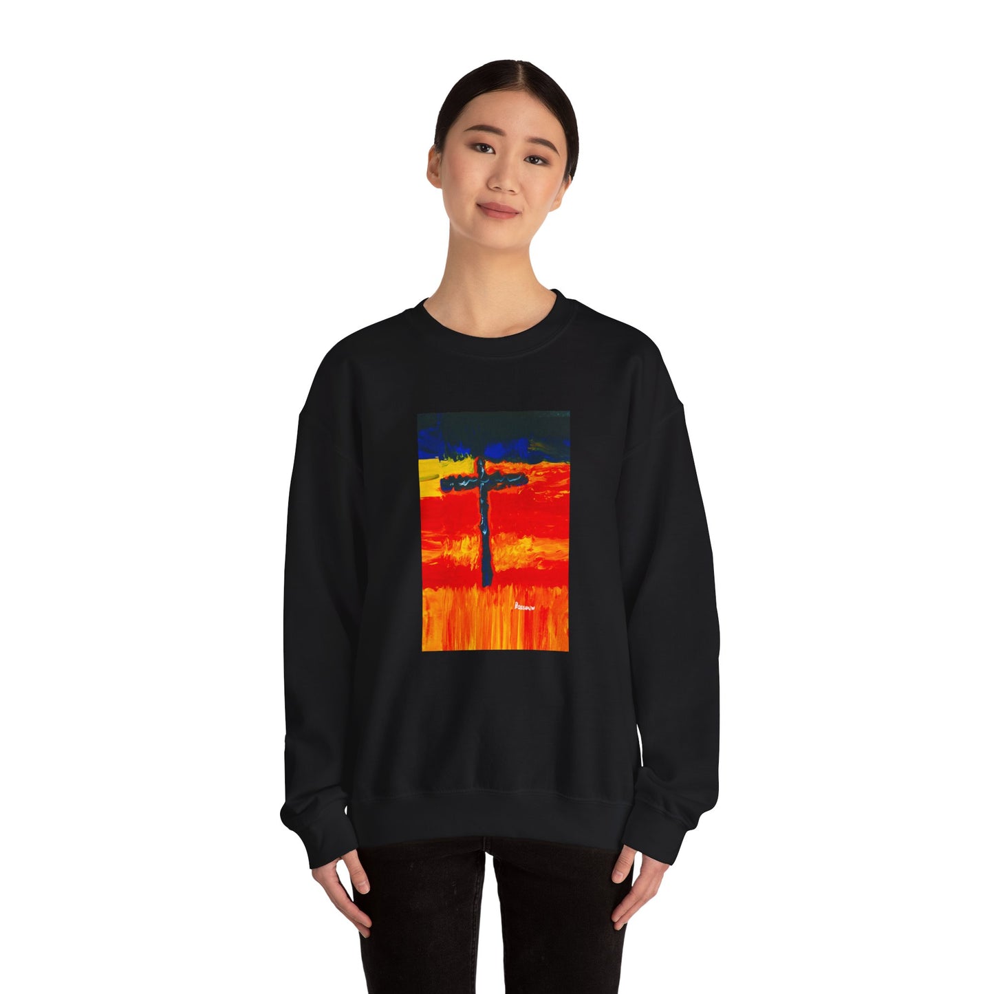 "Rainbow Warrior - Enlightened Spirit Crewneck Sweatshirt – Spiritual Cross Art Painting”