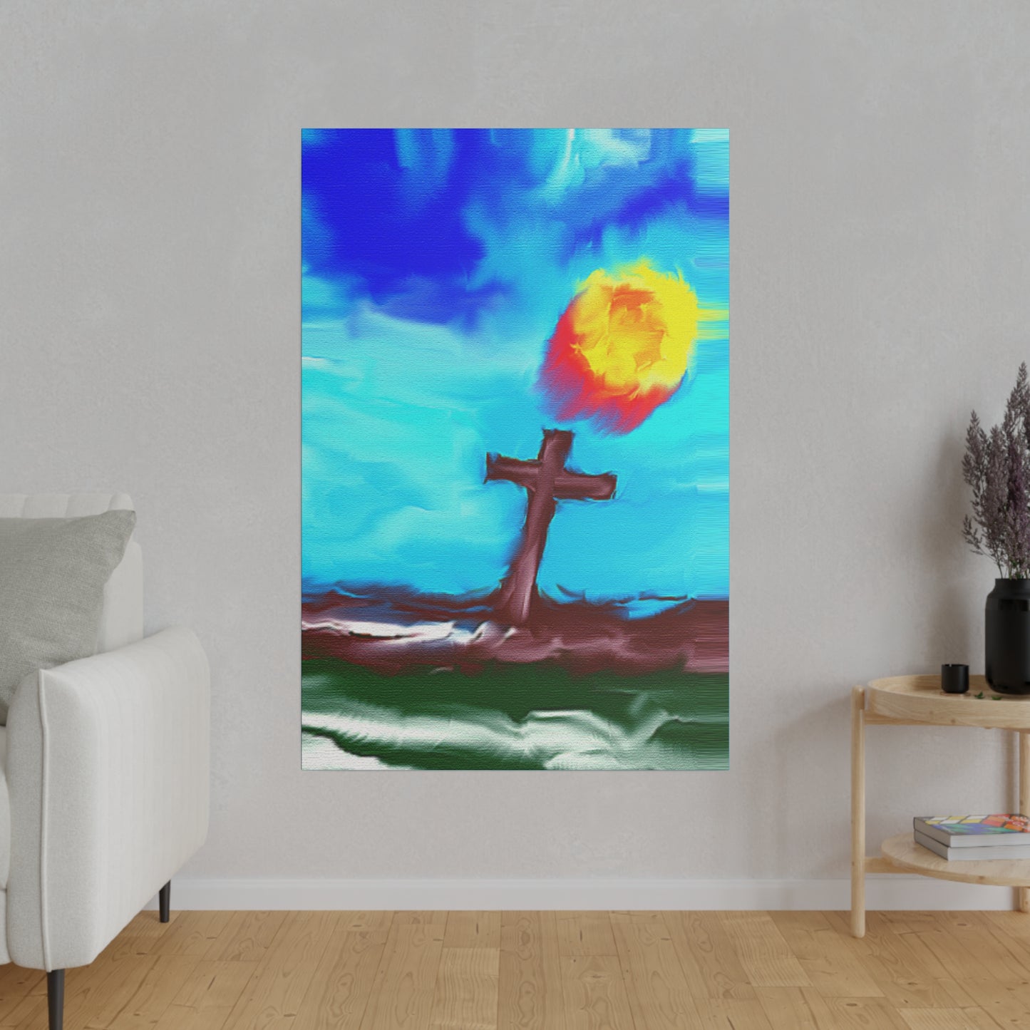 "Powerful Cross Painting - Inspirational Art by Rossouw on Matte Canvas"