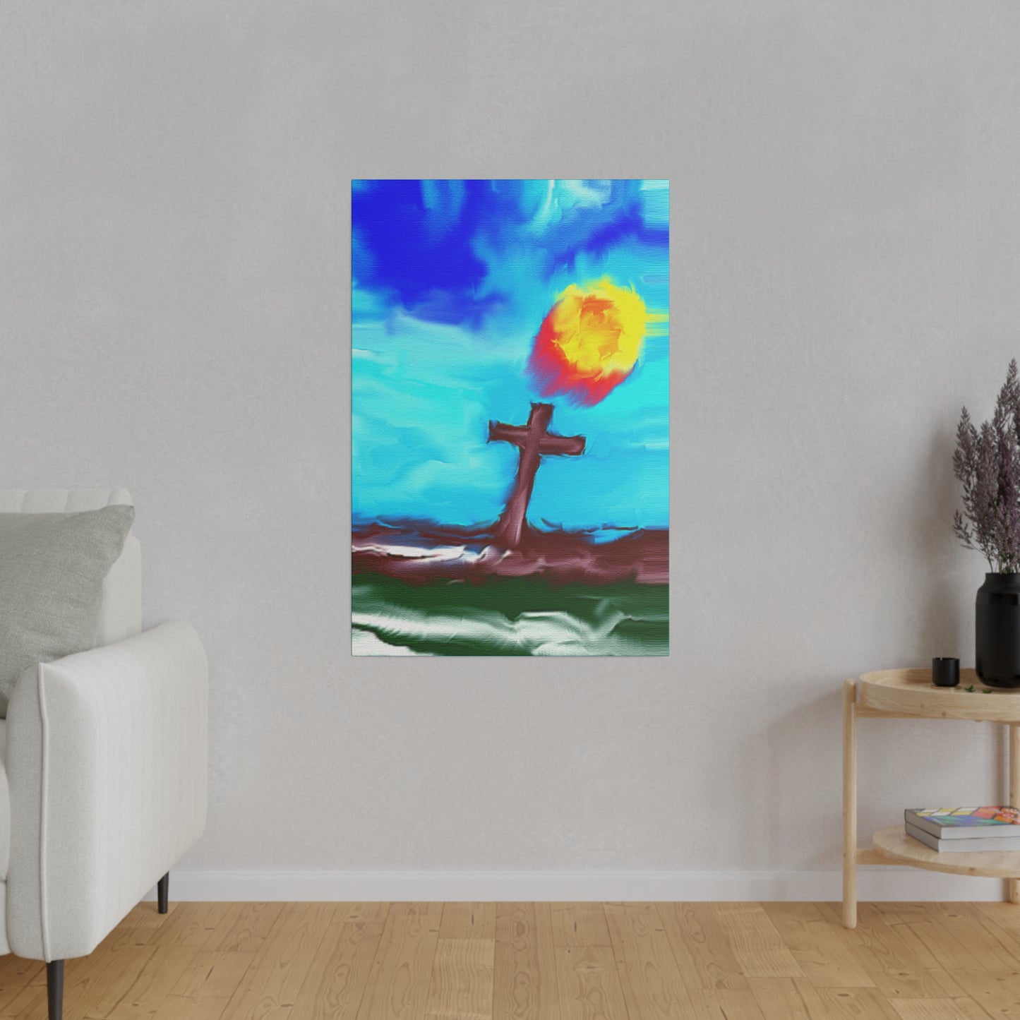 "Powerful Cross Painting - Inspirational Art by Rossouw on Matte Canvas"