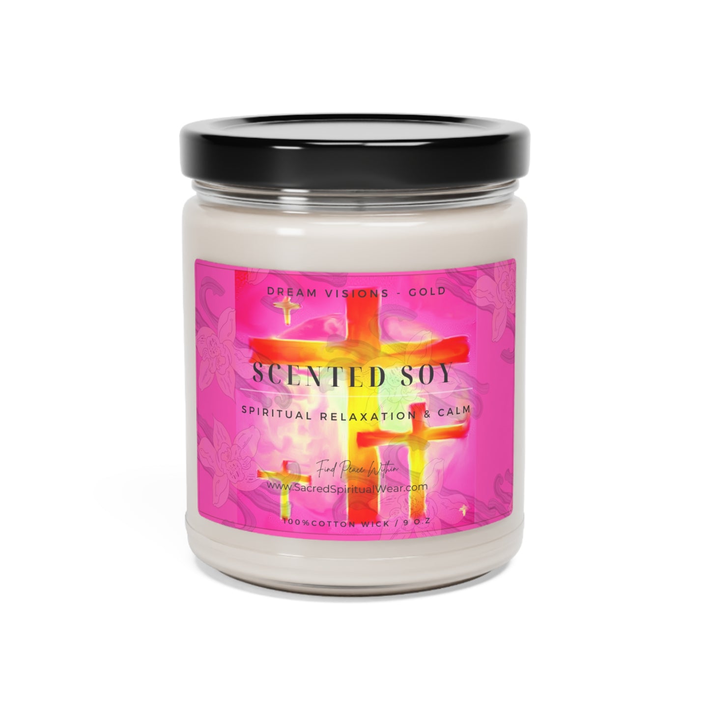 "Dream Visions (Pink) - Soy Scented Candles with Cross Art"