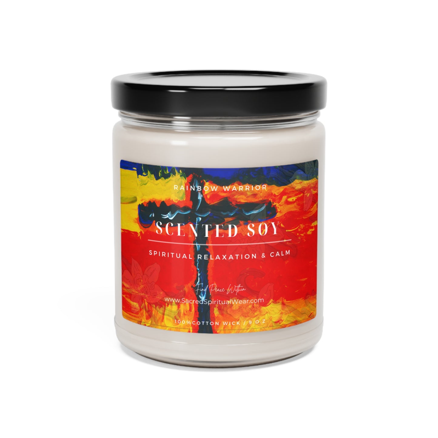 "Rainbow Warrior - Soy Scented Candles with Cross Art"