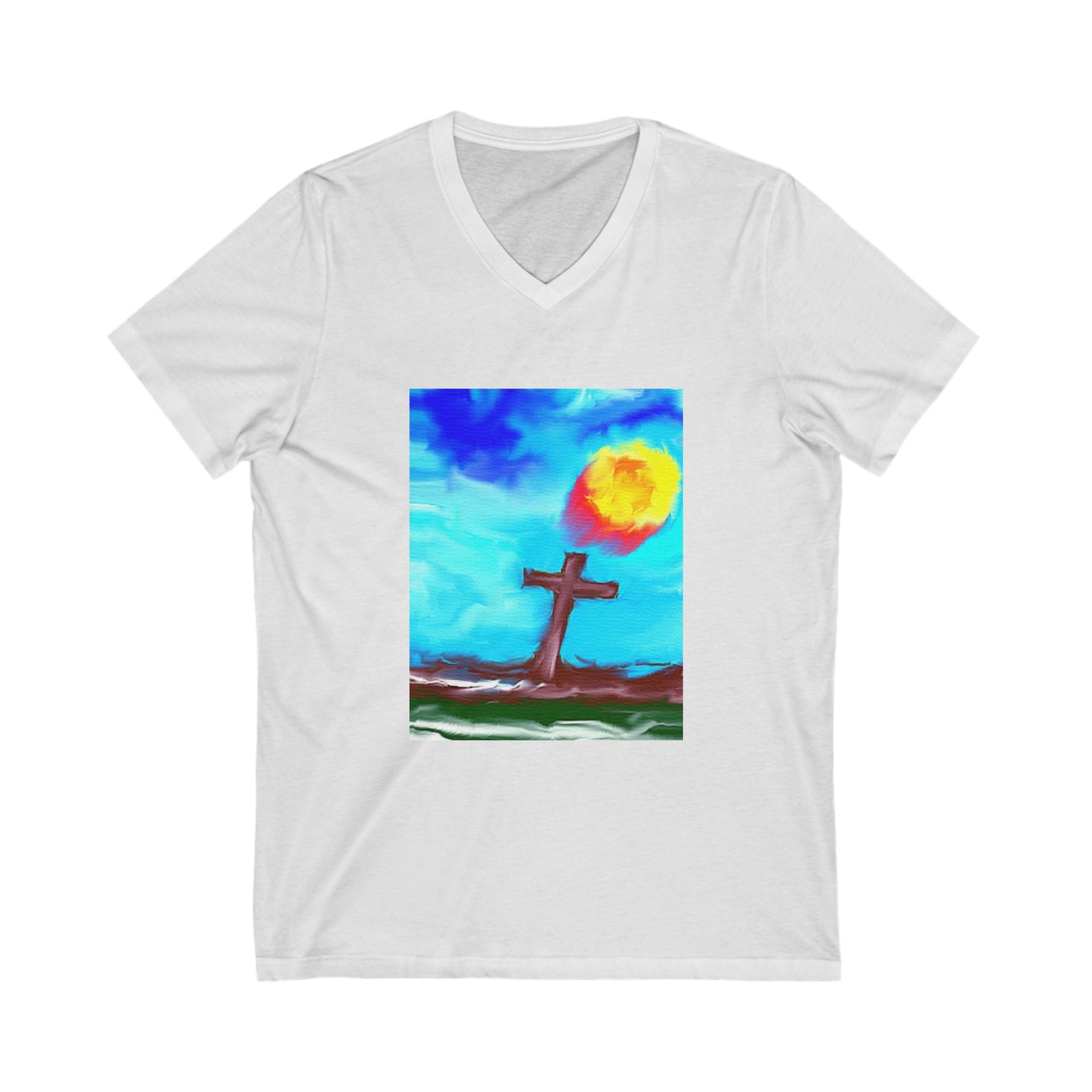 "Sunrise Cross Tee – Spiritual Artwork by Rossouw"