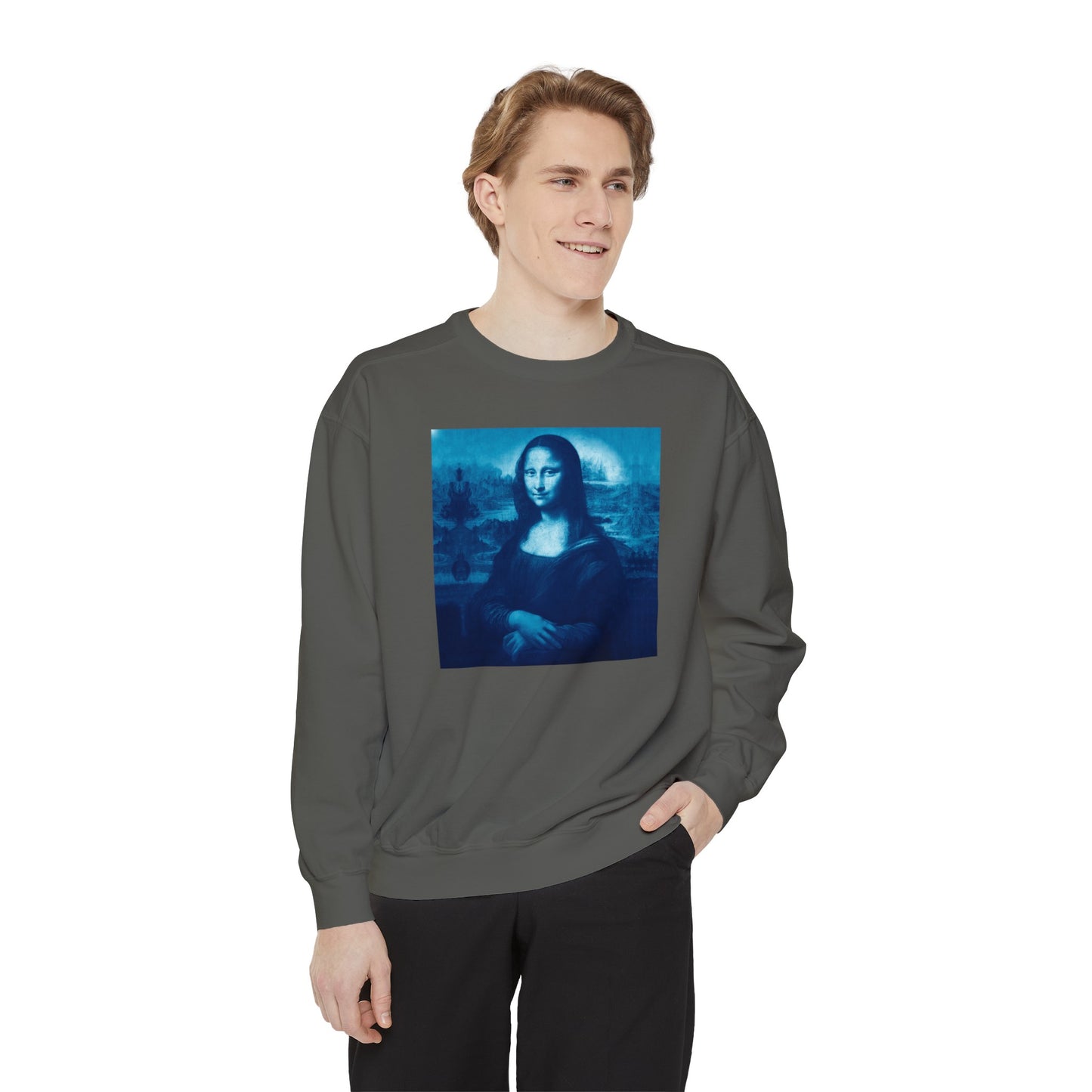 Mona Lisa (blue): Luxurious Unisex Garment-Dyed Sweatshirt