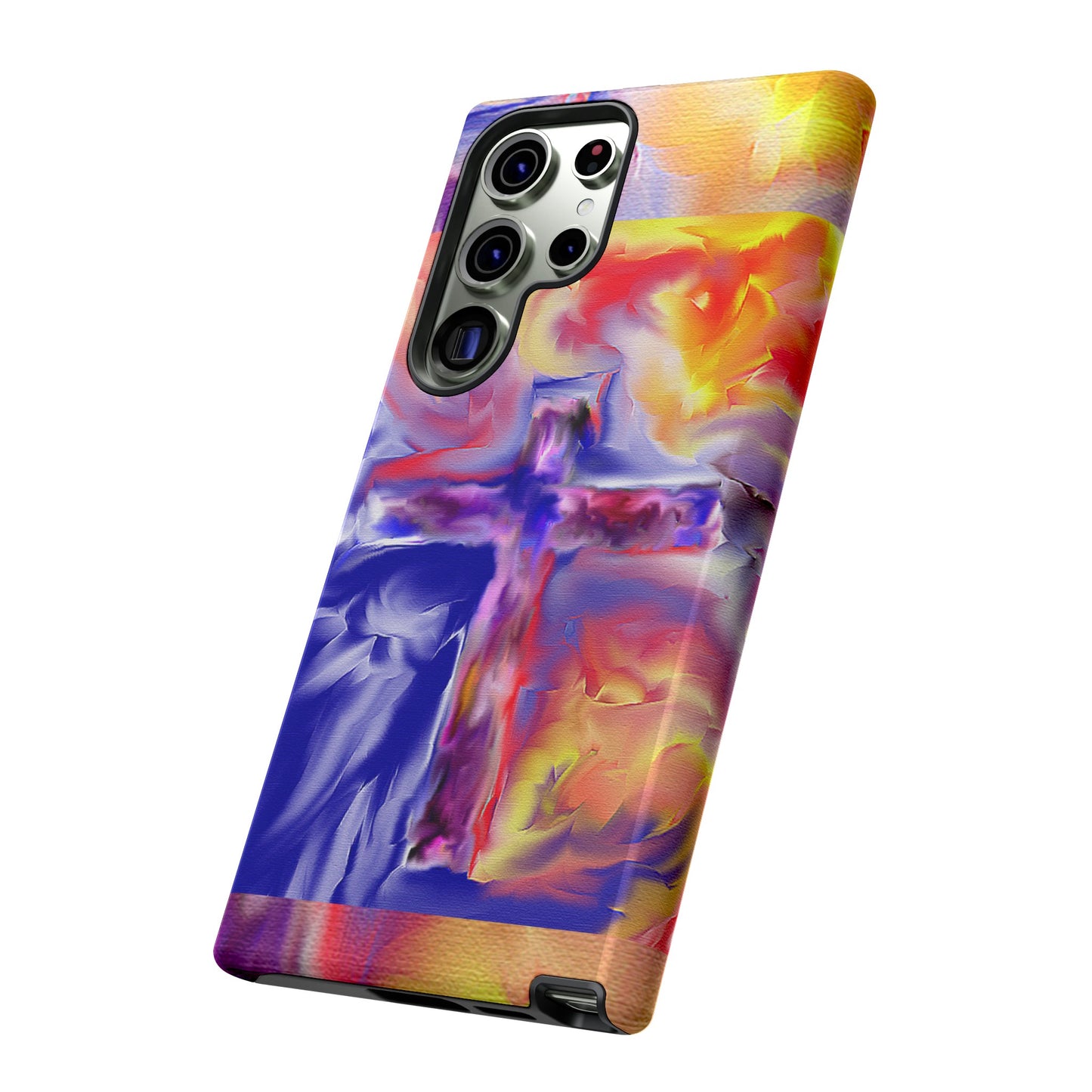 "Golden Rainbow - Divine Cross Protective Phone Case"