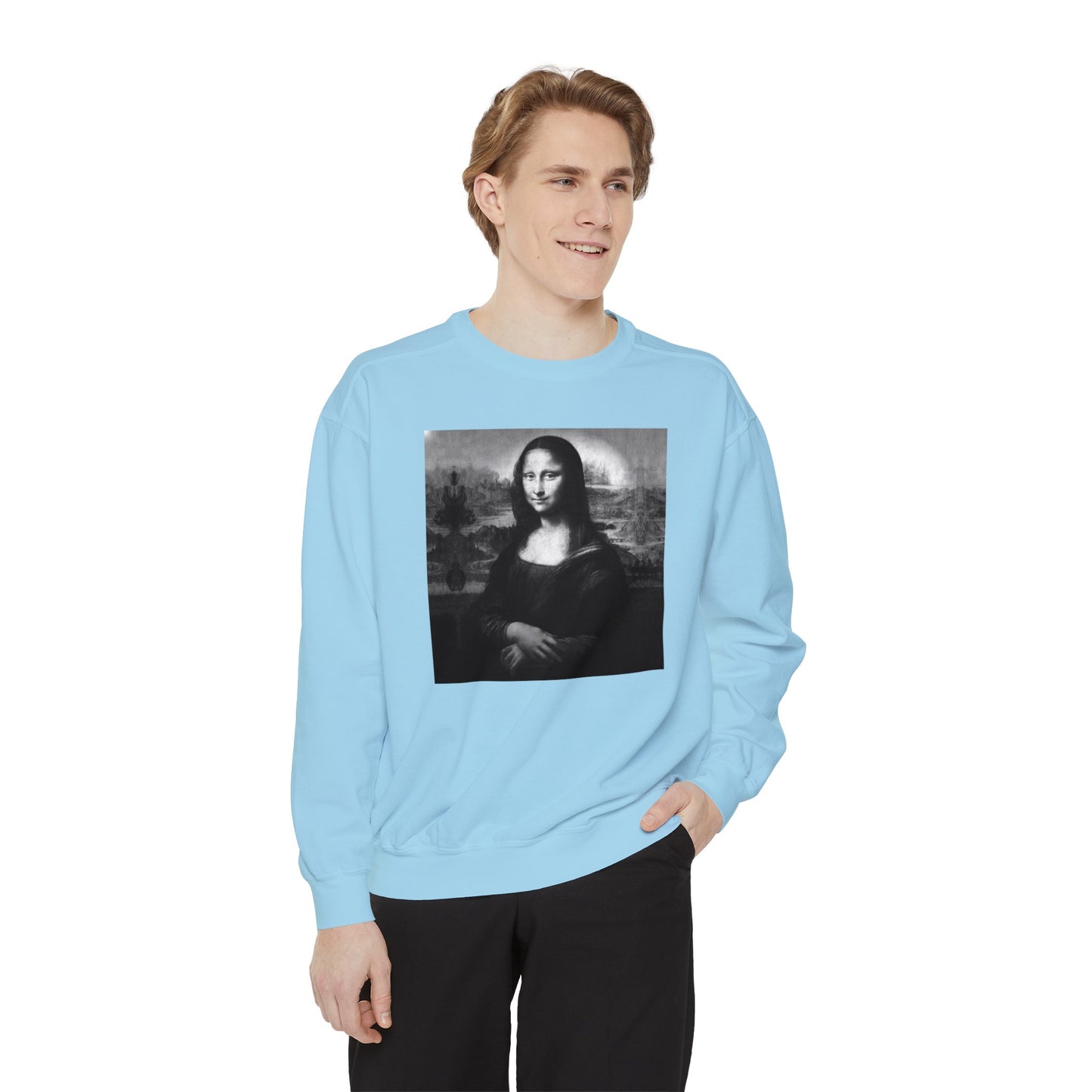 Mona Lisa (B&W): Luxurious Unisex Garment-Dyed Sweatshirt