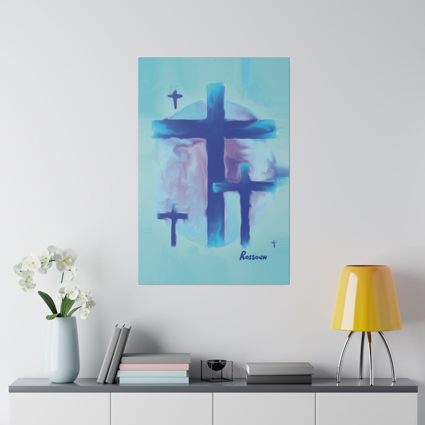 "Powerful Cross Painting - Inspirational Art by Rossouw on Matte Canvas"