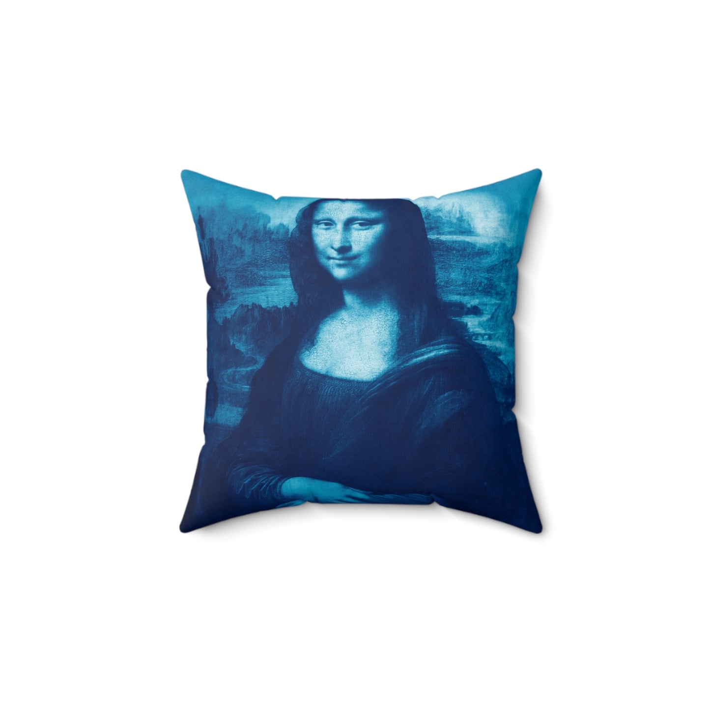 The Mona Lisa (Blue) Square Pillow: Iconic Art Decor