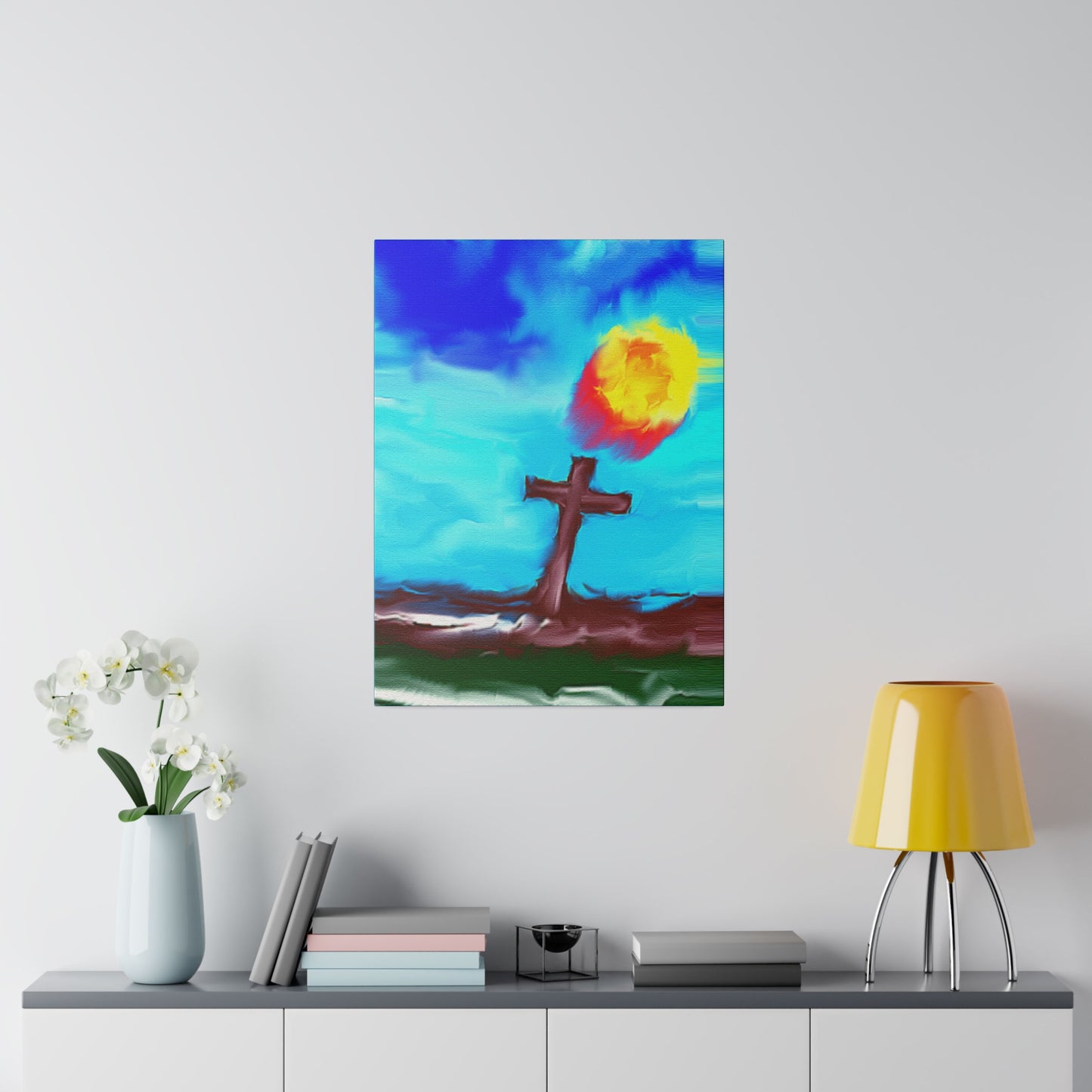 "Powerful Cross Painting - Inspirational Art by Rossouw on Matte Canvas"