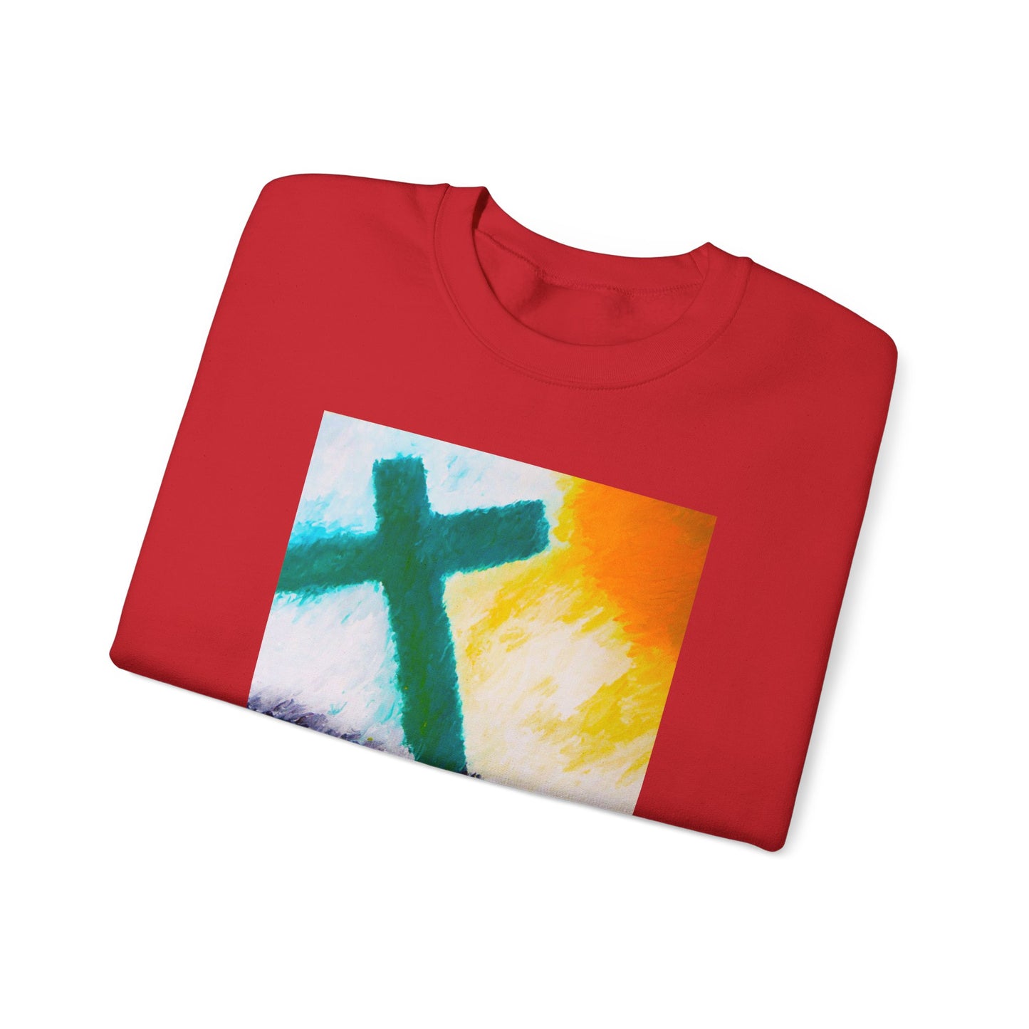 "Sunrise - Enlightened Spirit Crewneck Sweatshirt – Spiritual Cross Art Painting”