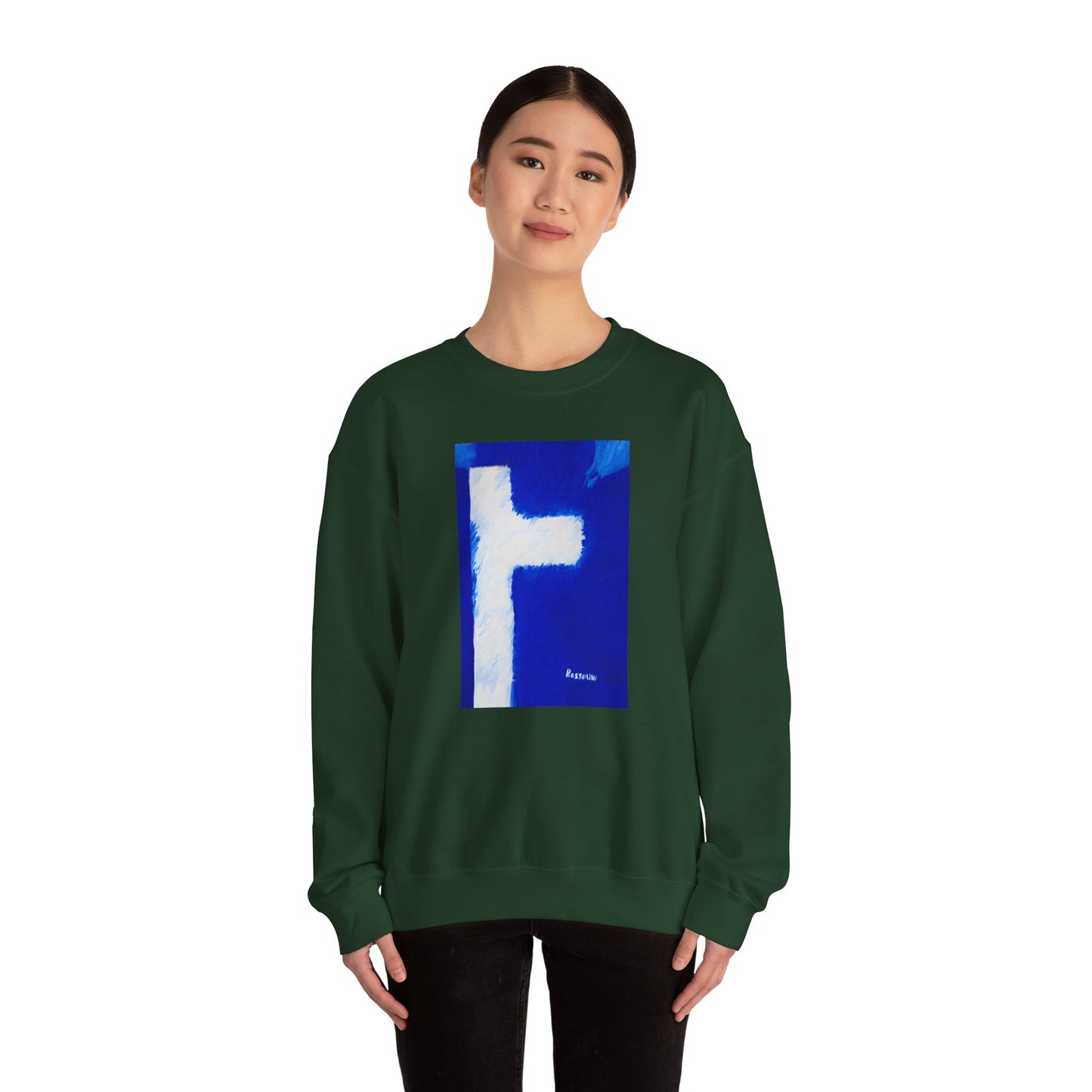 "Shadow Self - Enlightened Spirit Crewneck Sweatshirt – Spiritual Cross Art Painting”