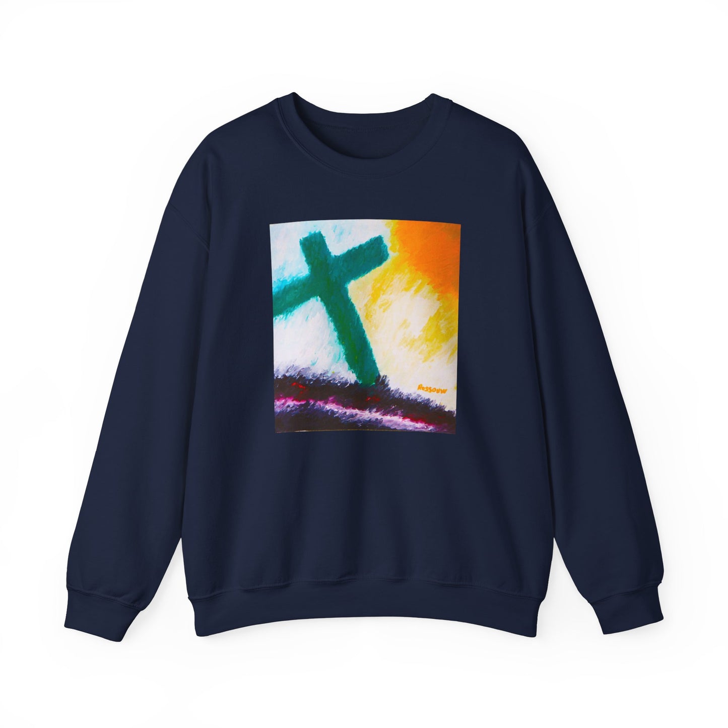 "Sunrise - Enlightened Spirit Crewneck Sweatshirt – Spiritual Cross Art Painting”