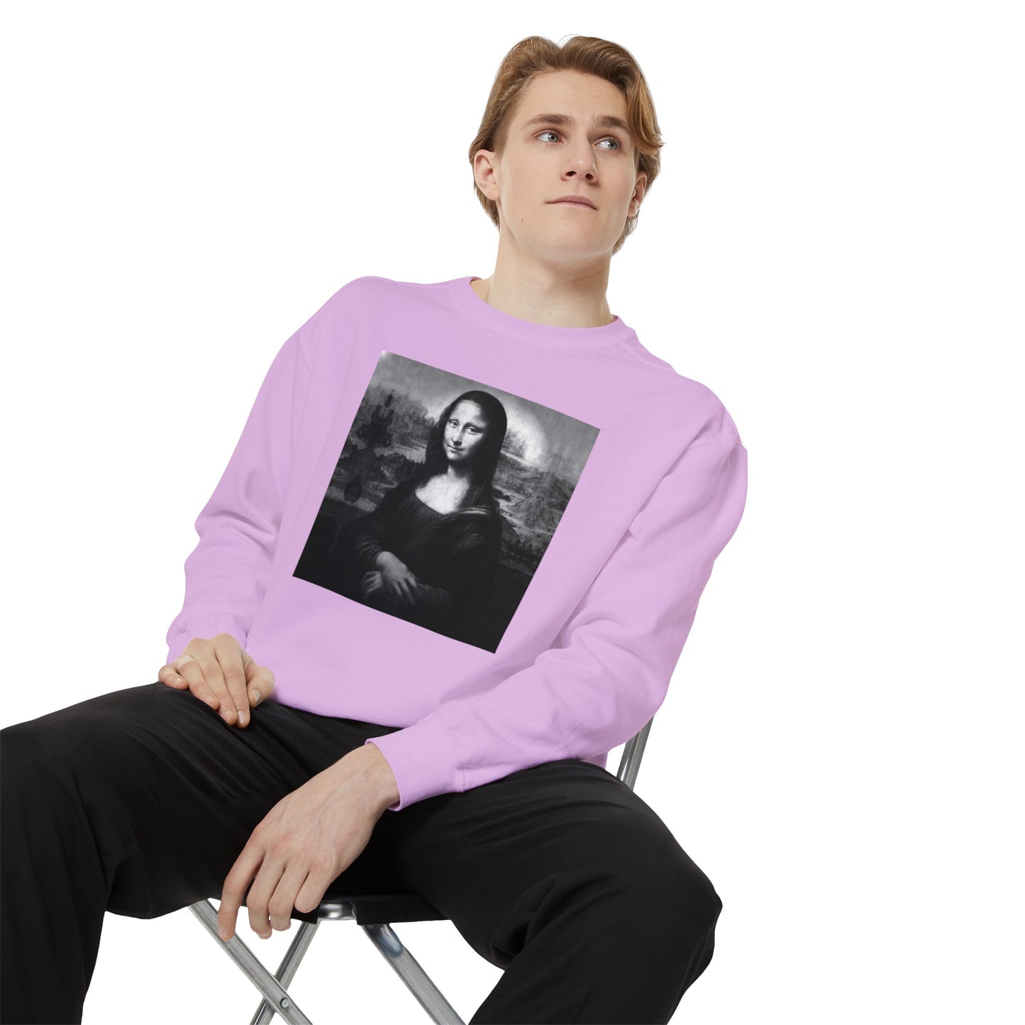 Mona Lisa (B&W): Luxurious Unisex Garment-Dyed Sweatshirt